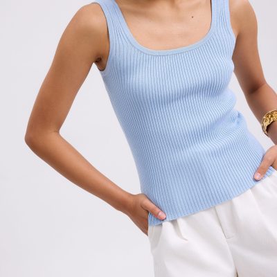 Katya Ribbed Knit Square Neck Tank Top
