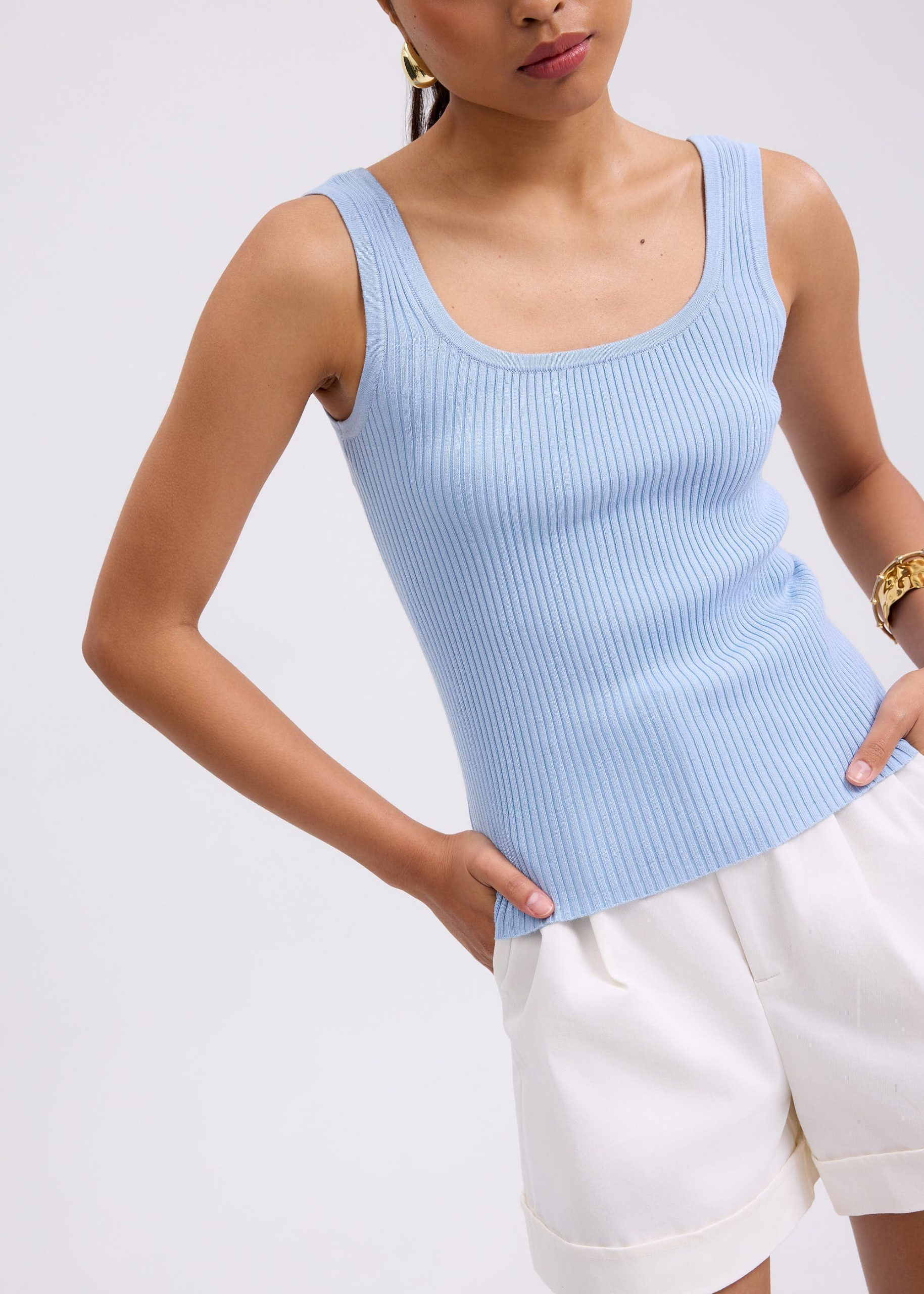 Katya Ribbed Knit Square Neck Tank Top