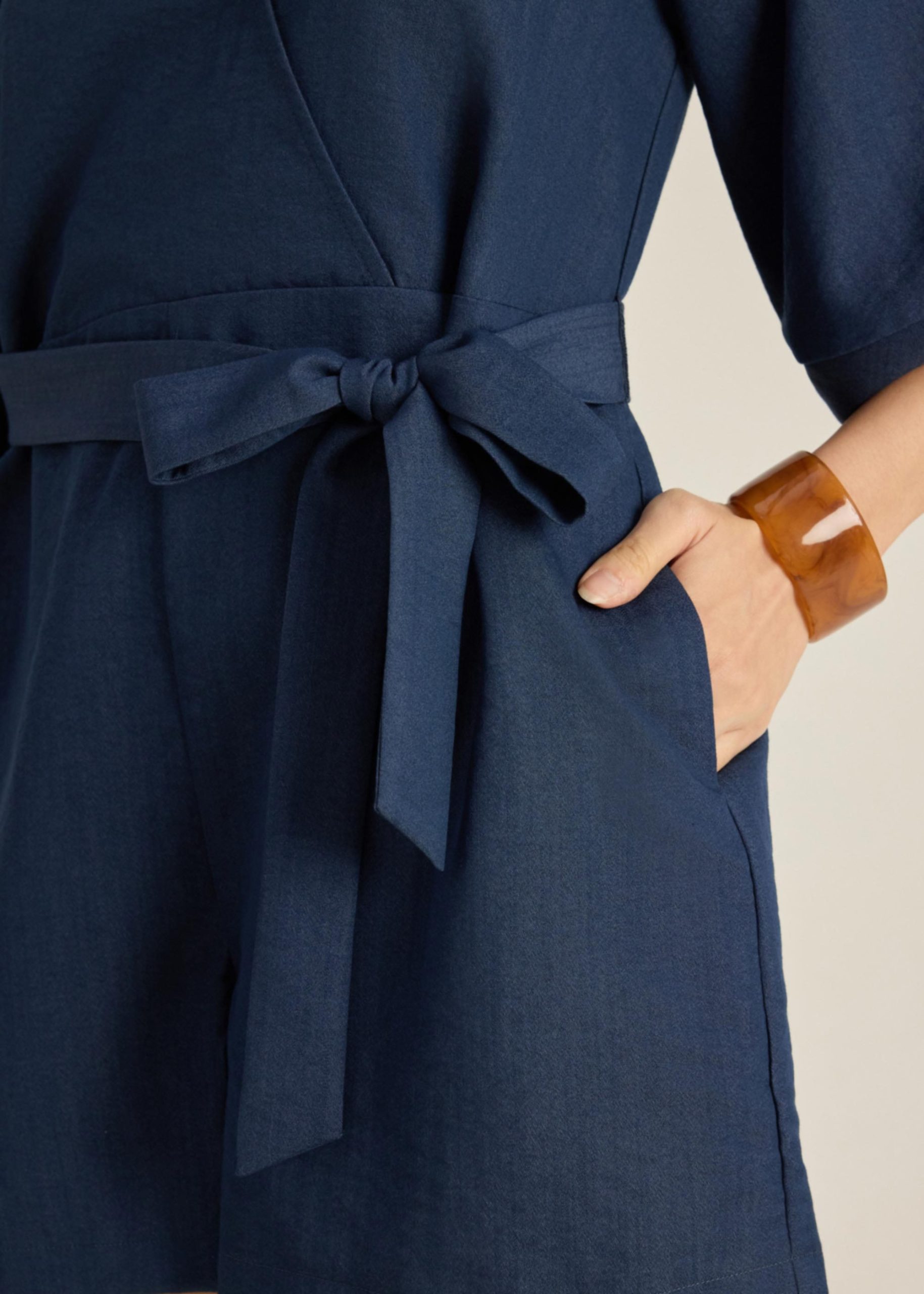 Cocoon Sleeve A-Line Romper With Sash - Image 6