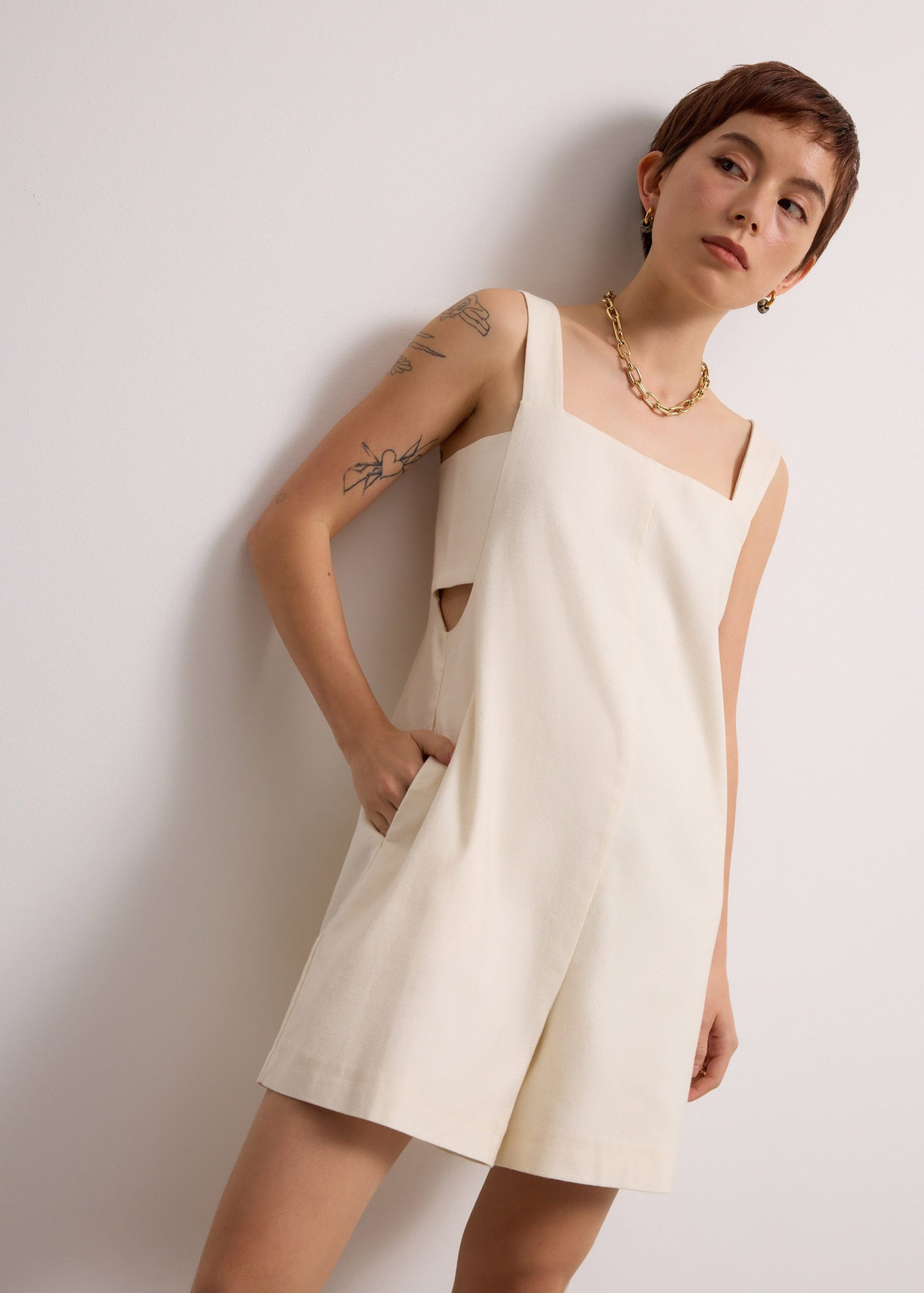 Relaxed Chambray Cutout Romper - Image 4