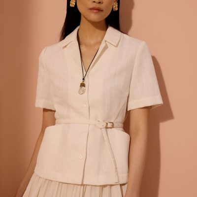 Ling Textured Belted Blazer Top