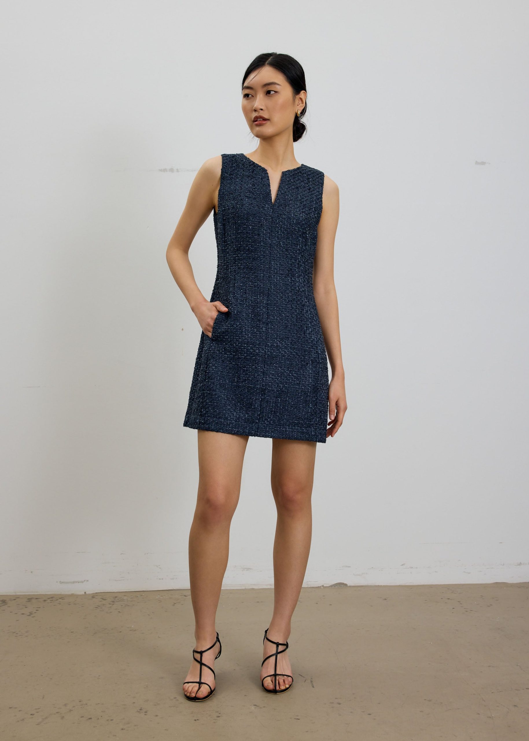 Fran Notched Ribbon Tweed Shift Mini Dress - Image 7