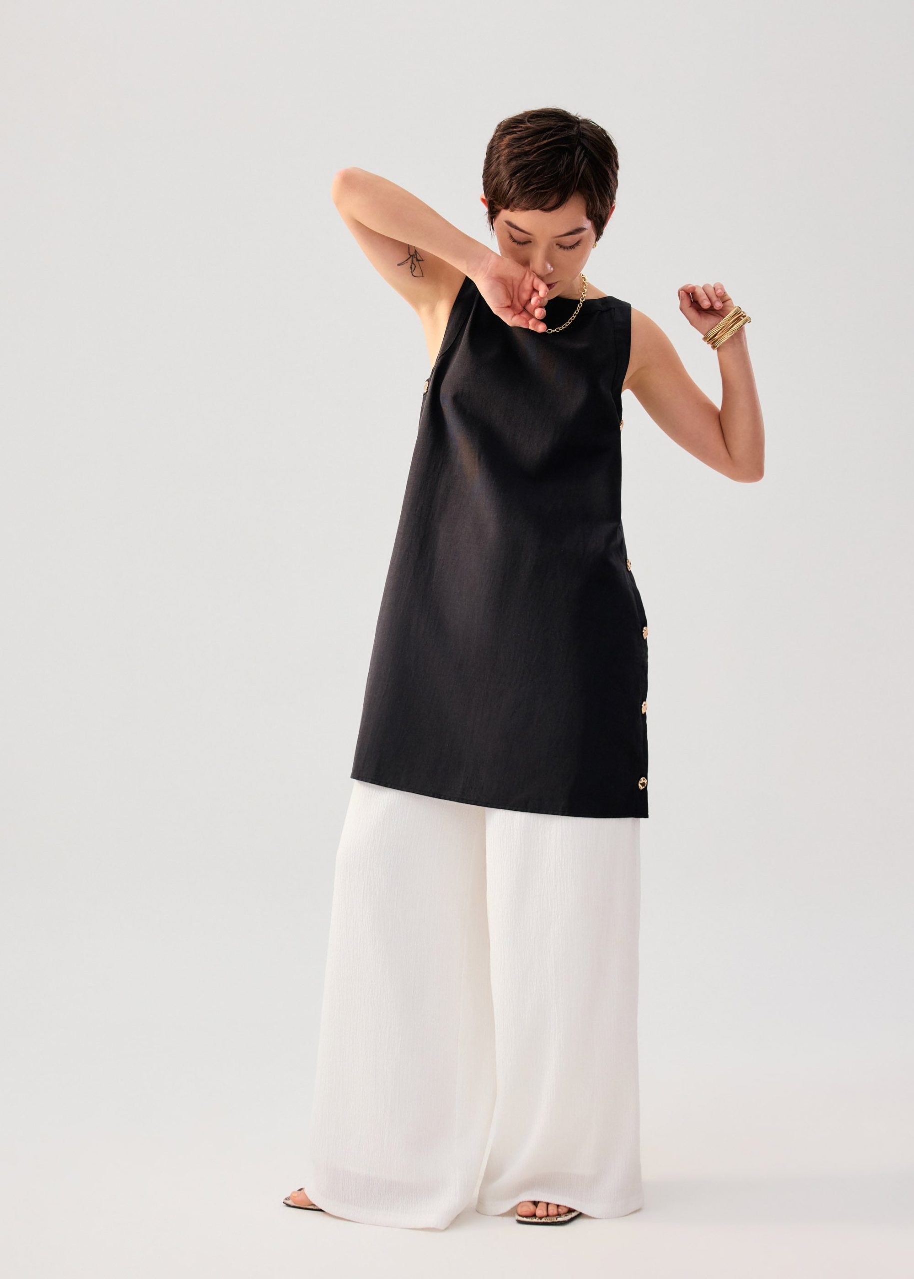 Cotton Boat Neck Shift Mini Dress - Image 11