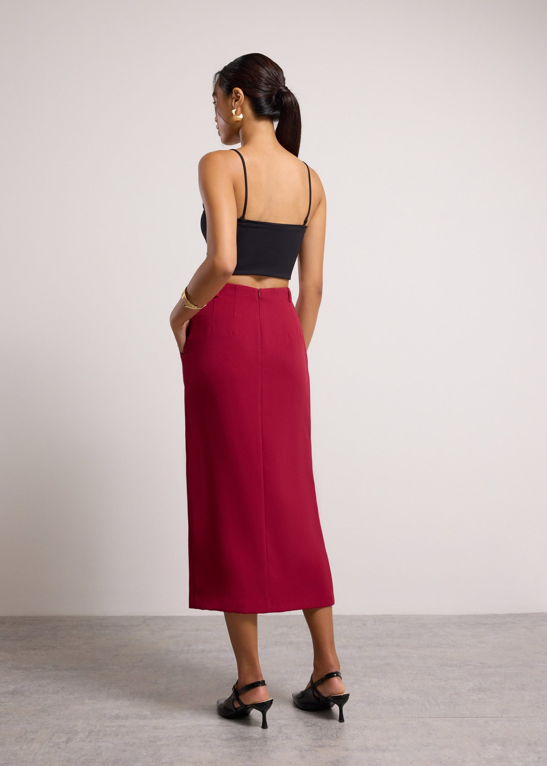 Emily Tailored Crepe Side Slit Column Midaxi Skirt - Image 8
