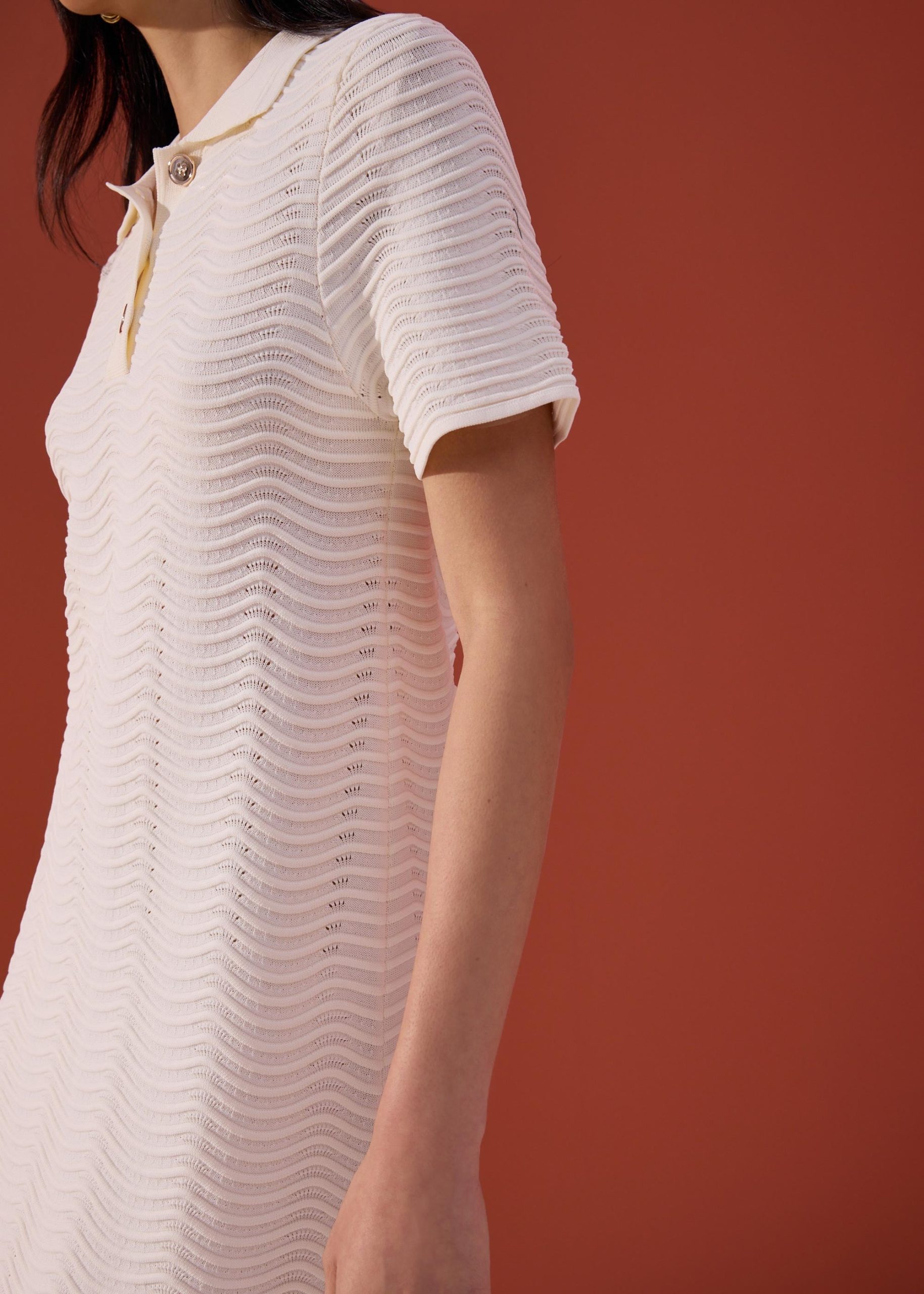 Wavy Knit Collared A-Line Mini Dress - Image 5