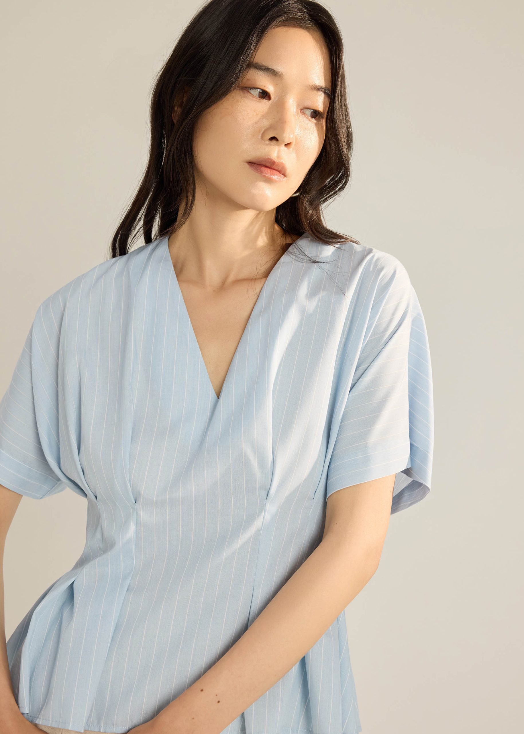 Elara Pinstripe V-neck Blouse - Image 2