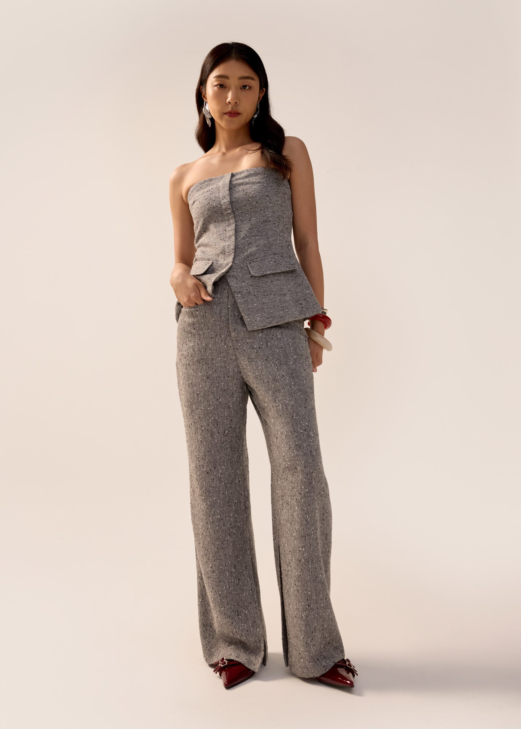 Leggy??Elastic Tweed High Waist Kick Flare Pants - Image 4