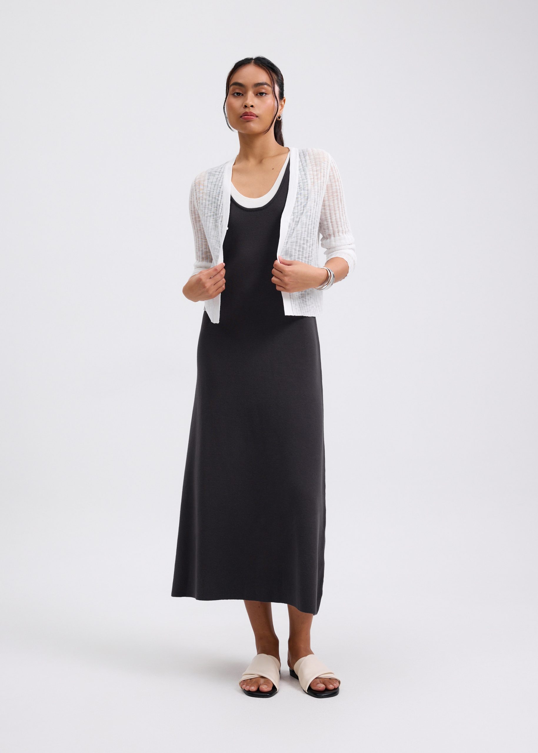 Layered Knit Scoop Neck A-line Midaxi Dress - Image 7