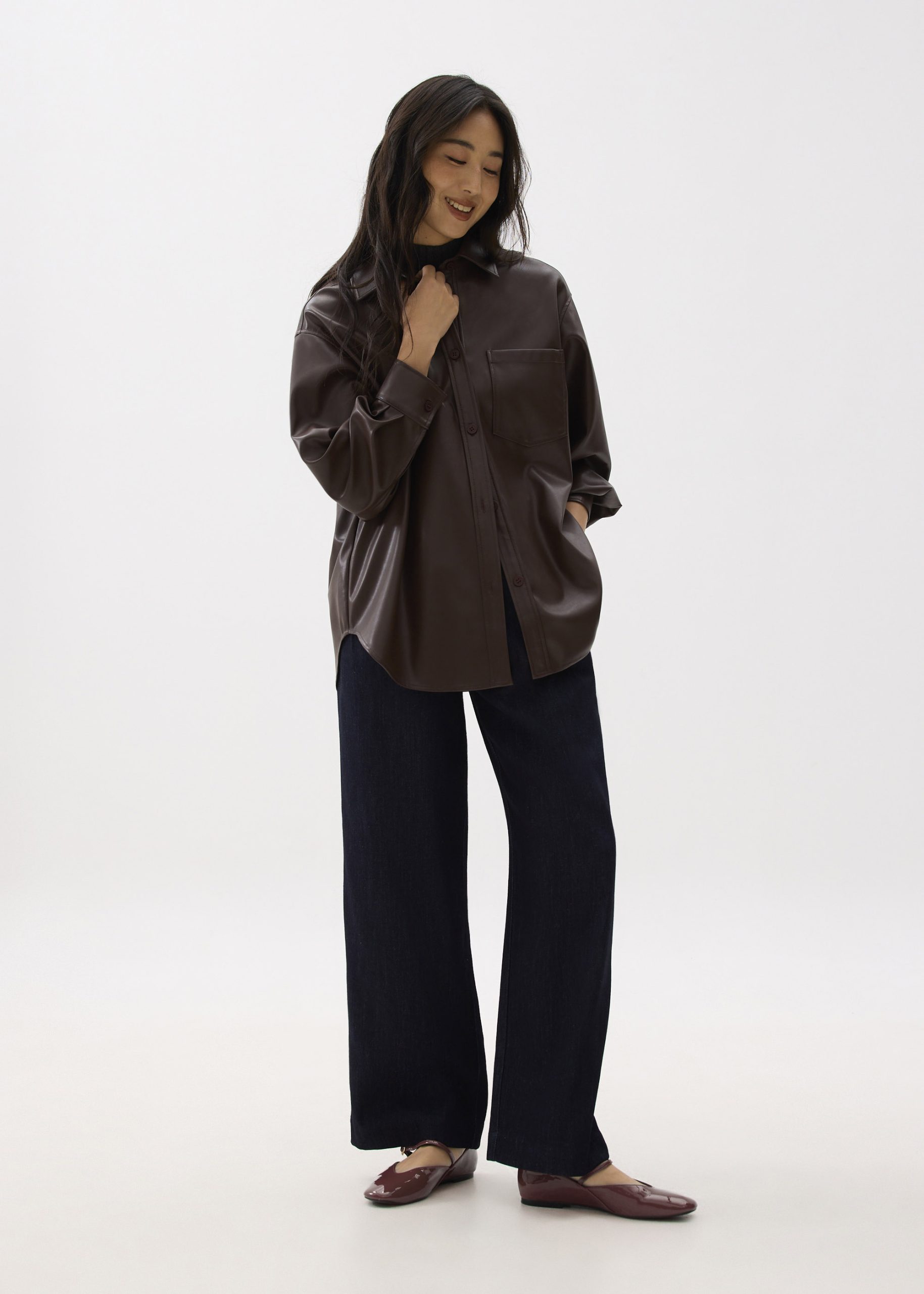 Oversized Vegan Leather Collared Shirt - Image 10