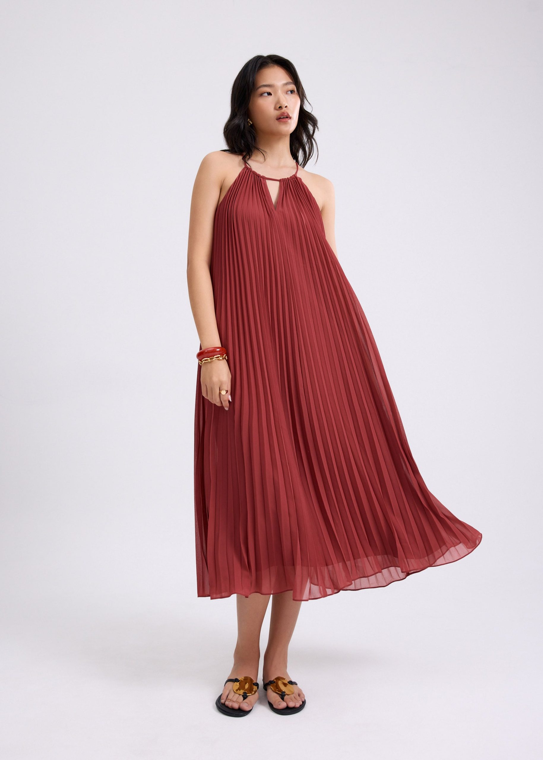 Pleated Trapeze Halter Midaxi Dress - Image 8