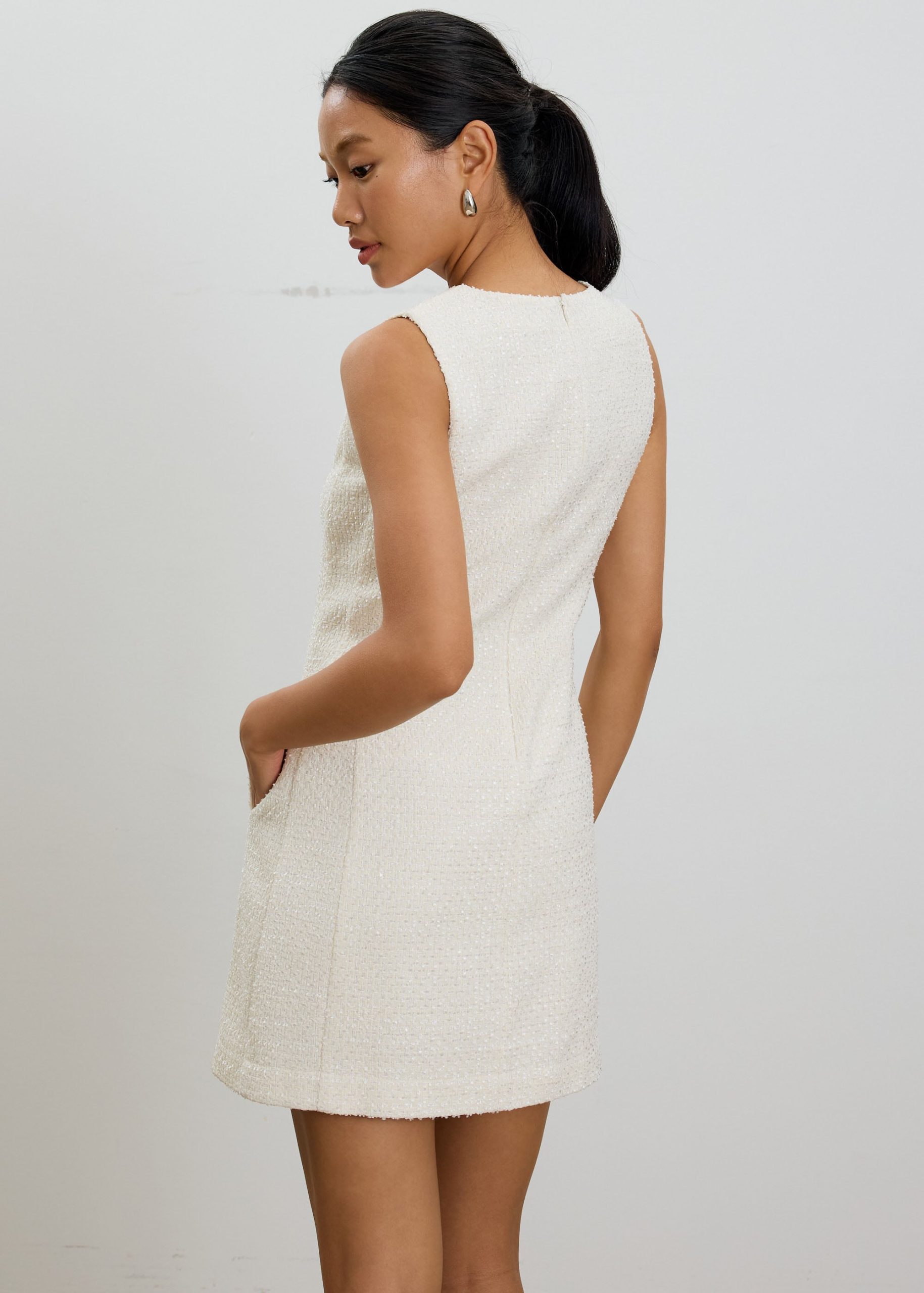 Fran Notched Ribbon Tweed Shift Mini Dress - Image 13