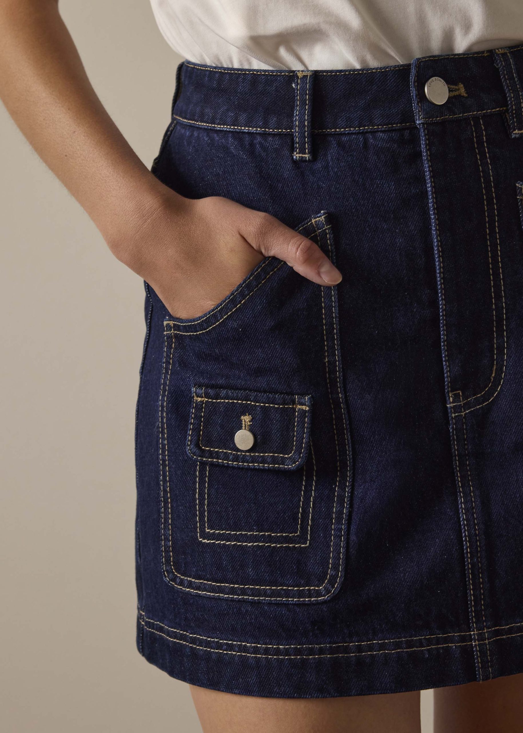 Contrast Stitch Denim A-Line Mini Skirt - Image 2