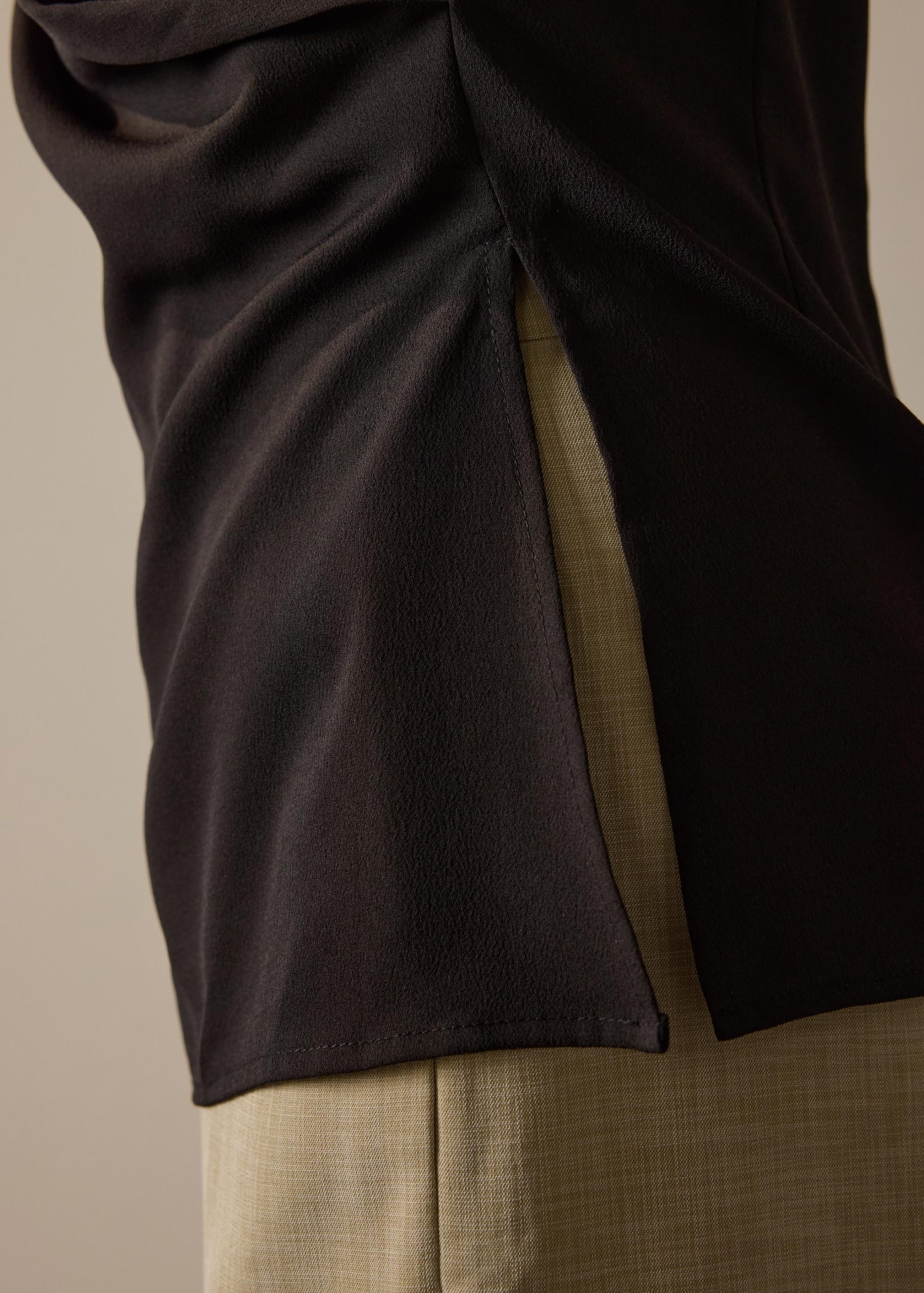 Krystal Crepe Satin Draped V-neck Top - Image 6