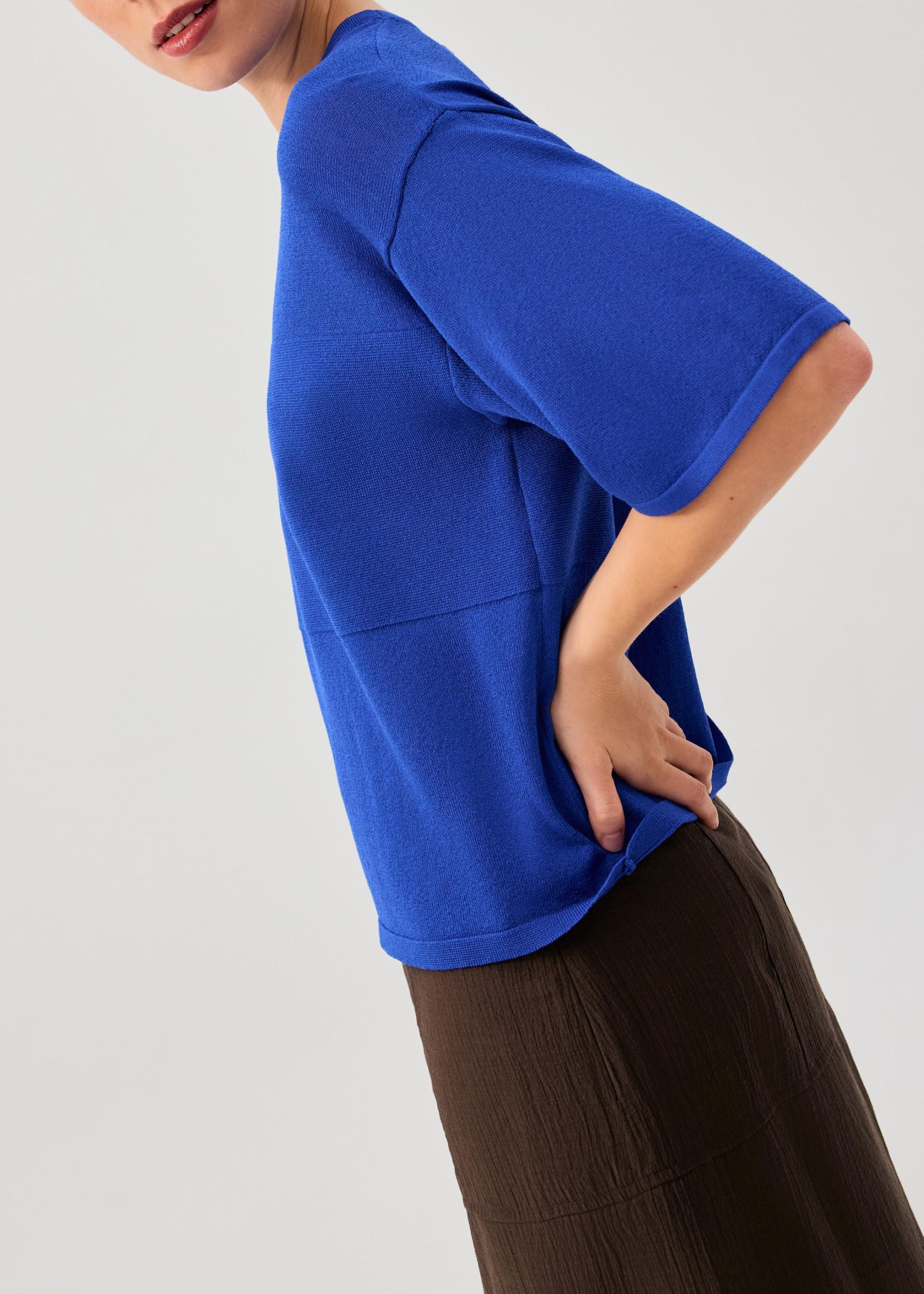 Oversized Sheer Knit Front Panel Boxy Tee - Image 13