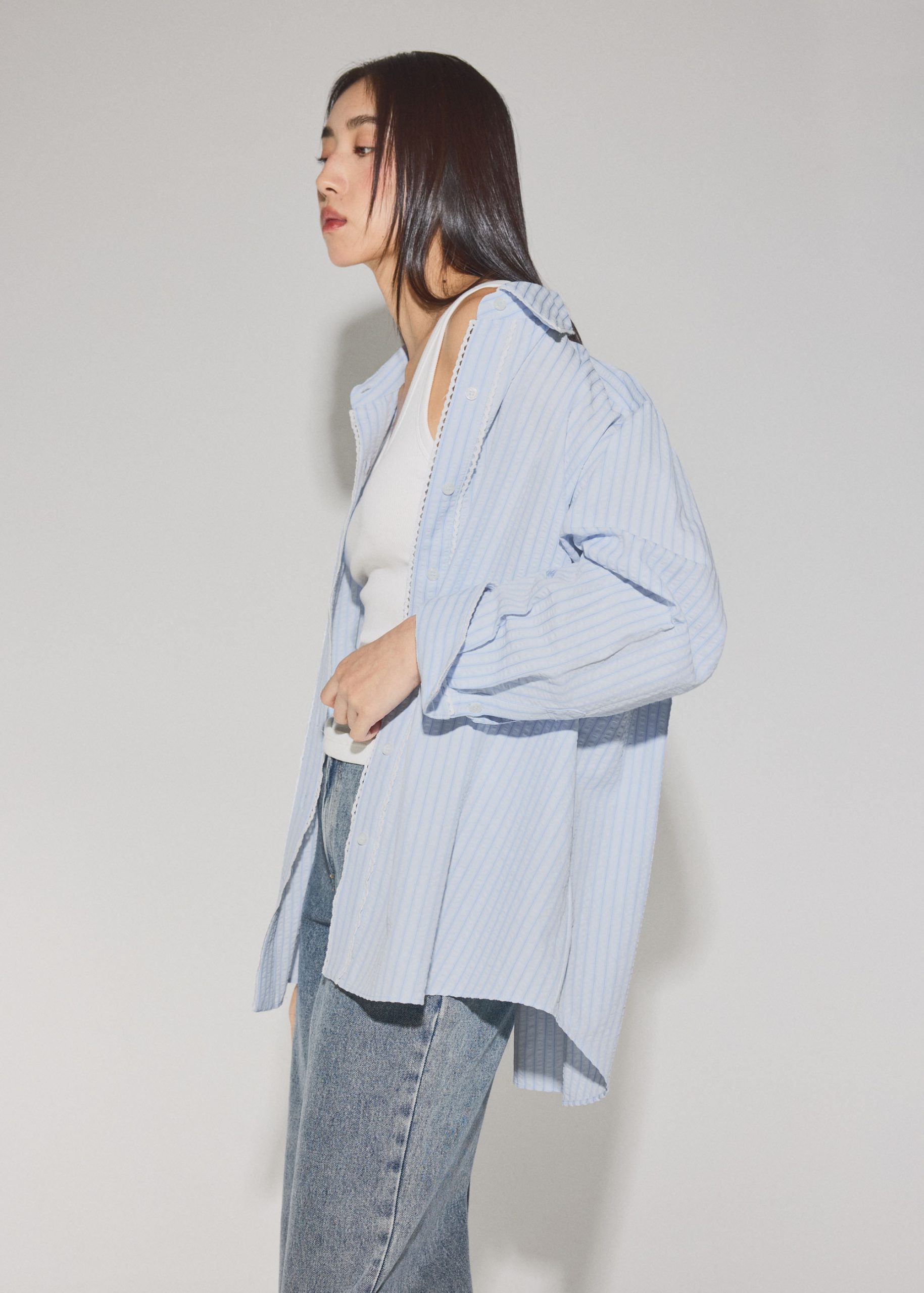 RuchedReady® Relaxed Striped Cotton Scallop Trim Shirt - Image 14