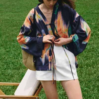 Oversized Front Tie Top in Summer Haze