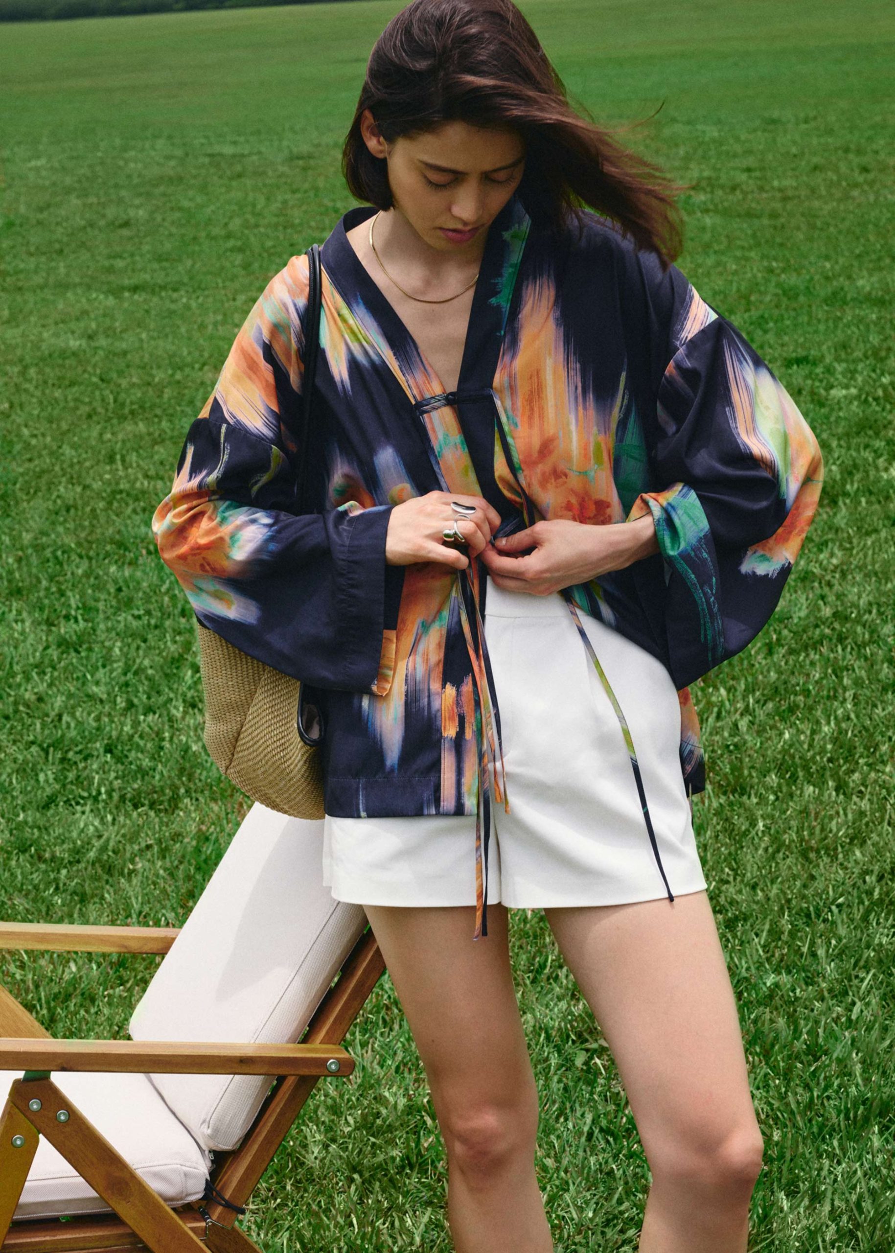 Oversized Front Tie Top in Summer Haze