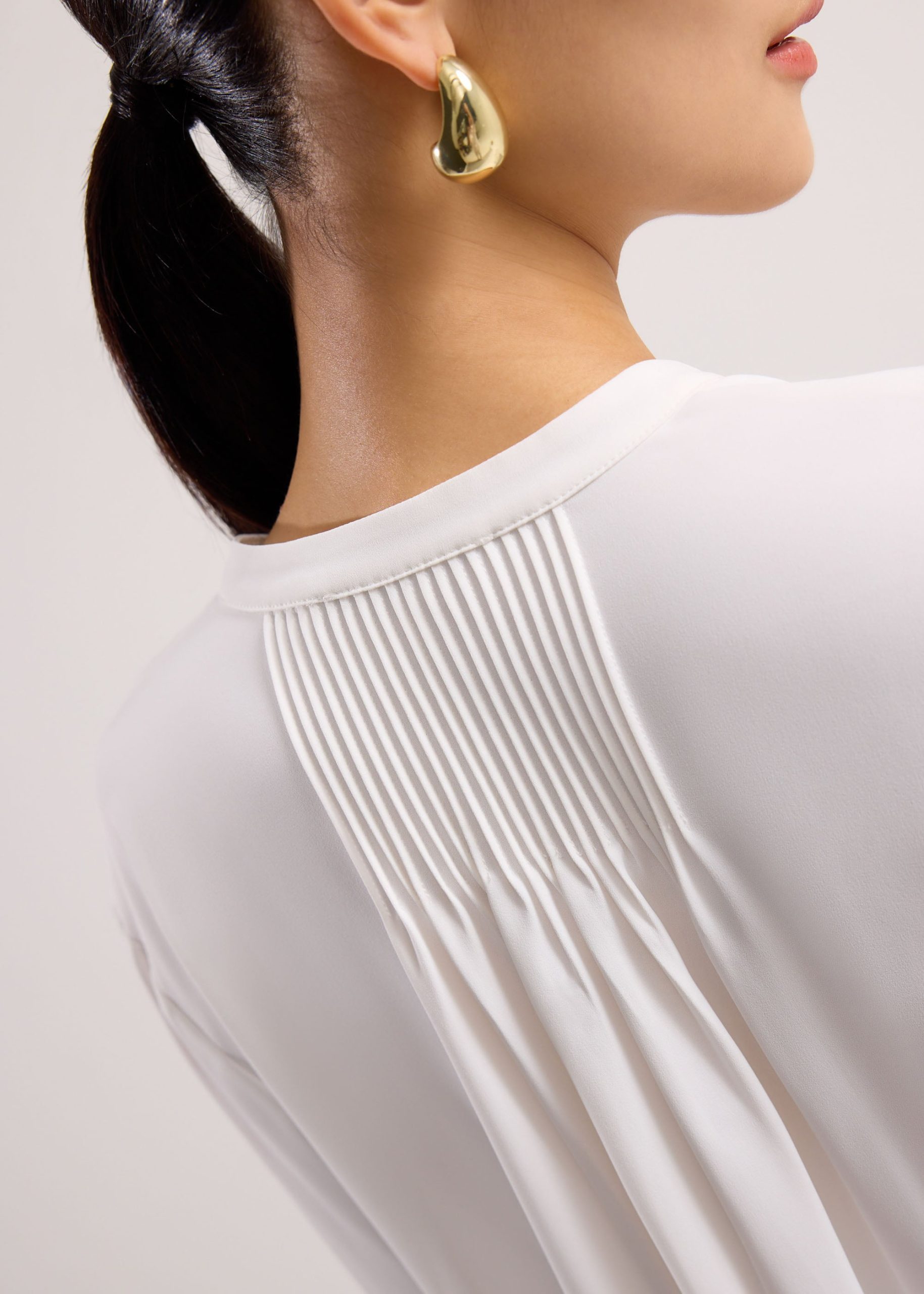 Chea Lace Trim Pintuck Button Down Blouse - Image 3