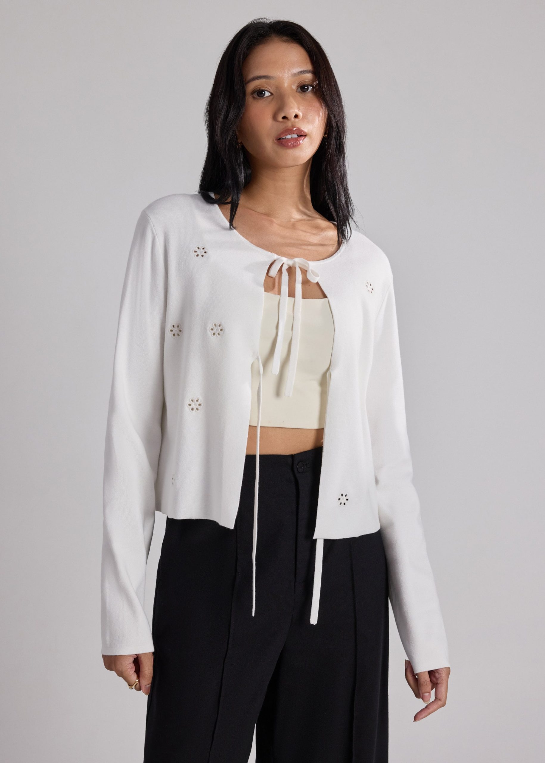Floral Eyelet Knit Cardigan - Image 3