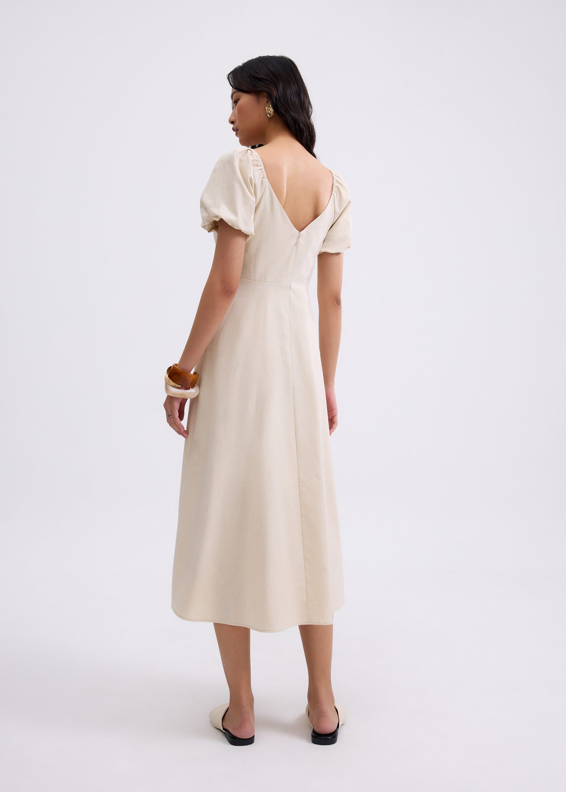 BraFree by LB Linen Sweetheart Puff Sleeve Midaxi Dress - Image 6