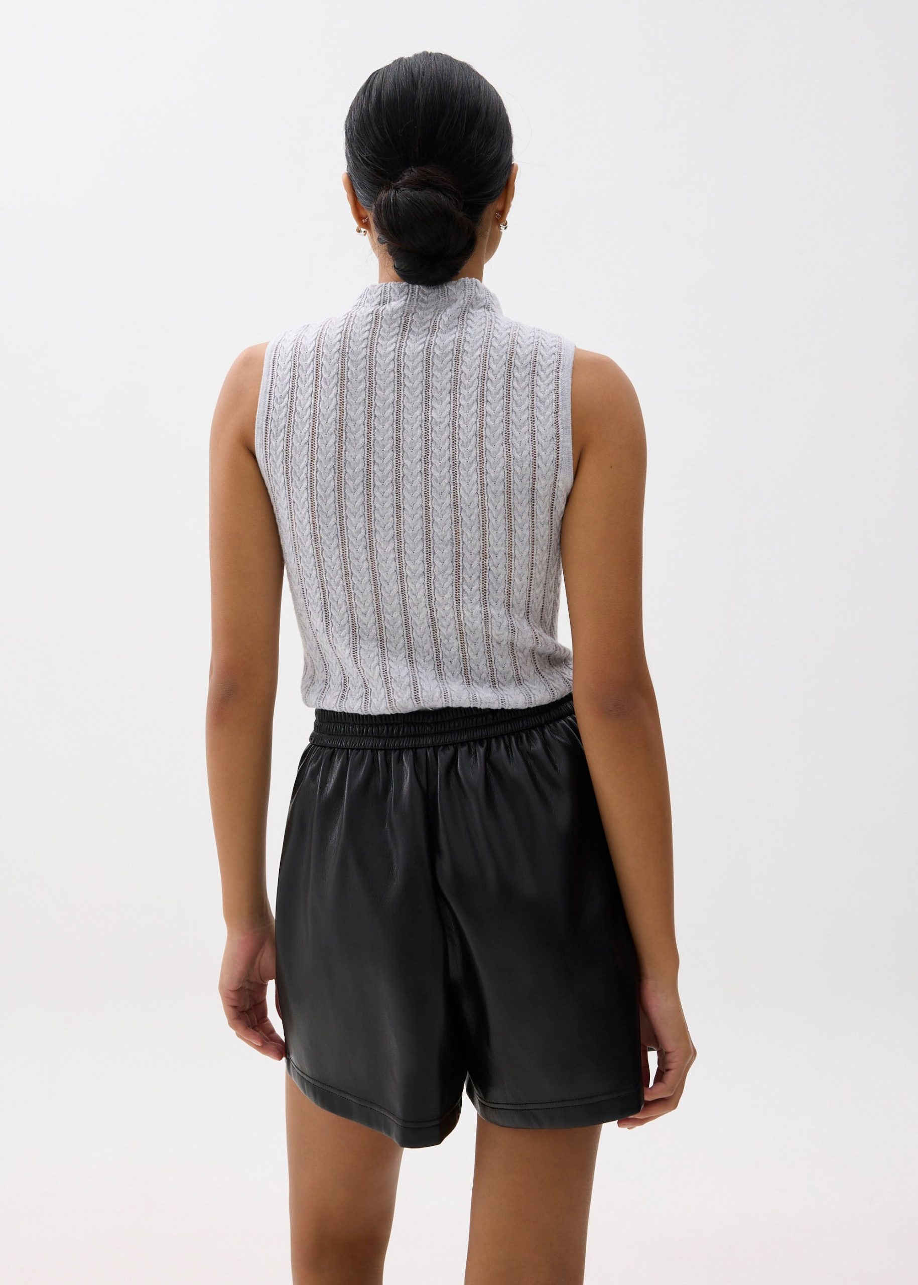 Elastic Vegan Leather High Waist A-line Shorts - Image 7