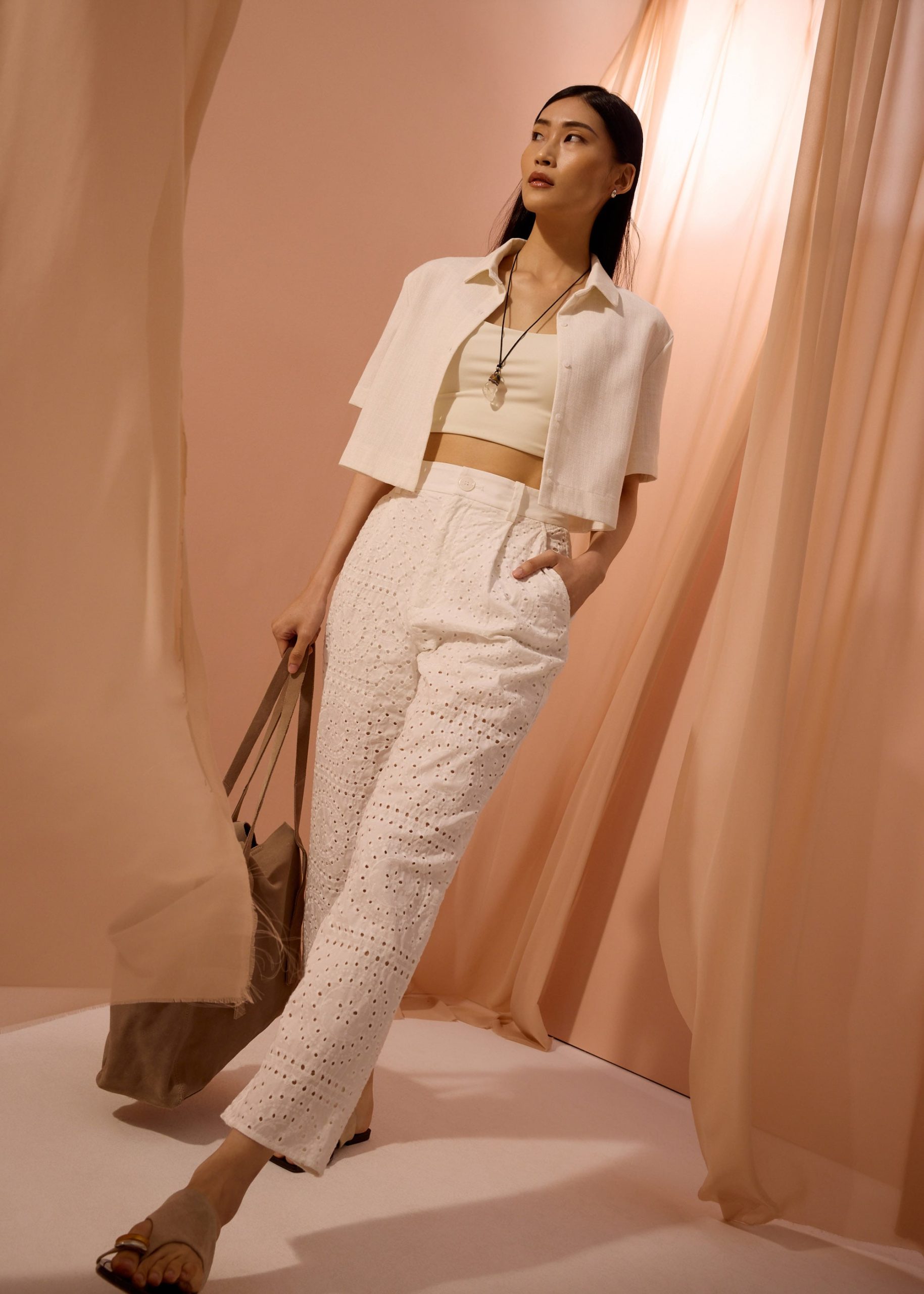 Elastic Peg Leg Pants in Soft Breeze Broderie - Image 2