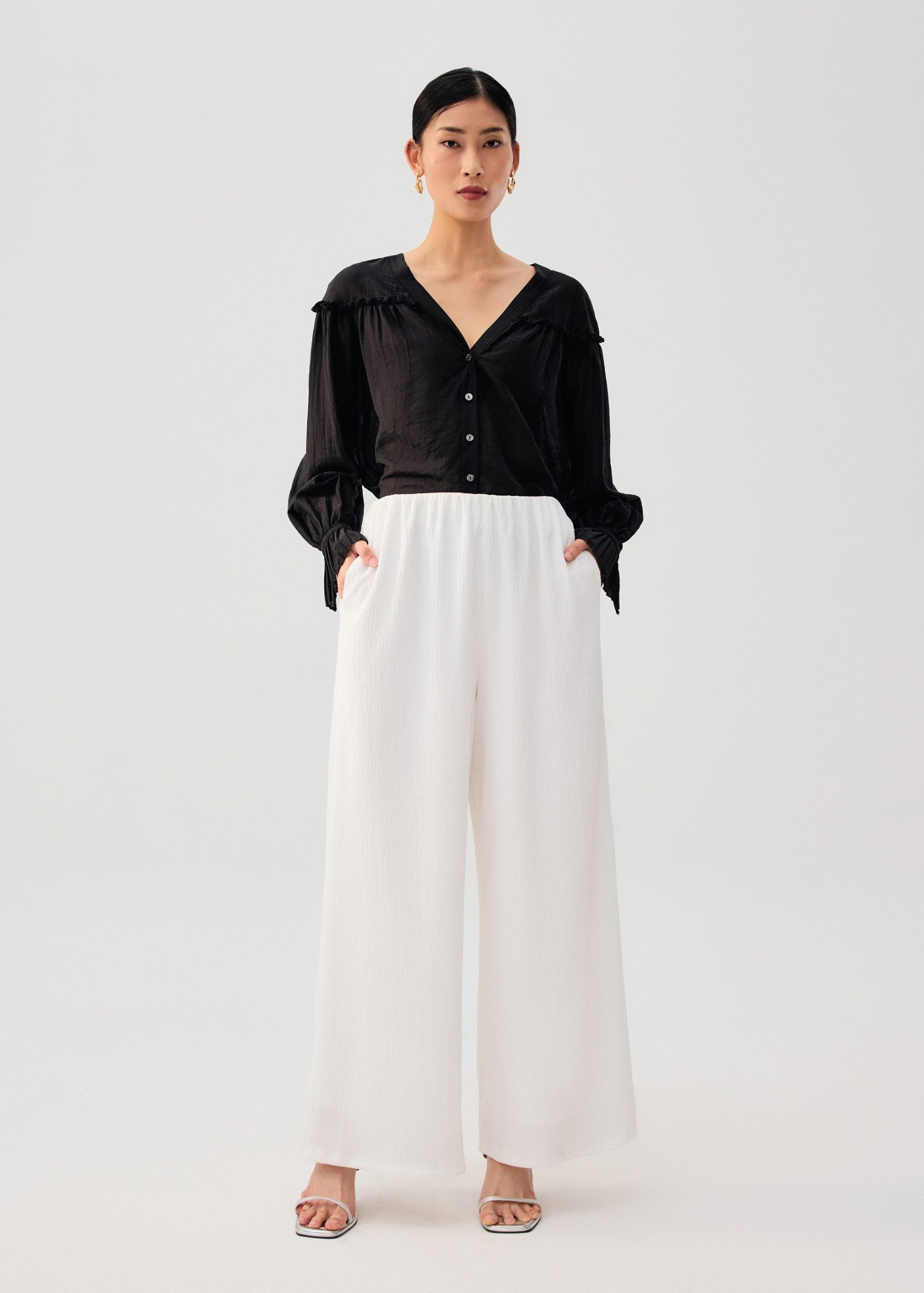 Elastic Crinkled Jersey Wide Leg Pants - Image 9