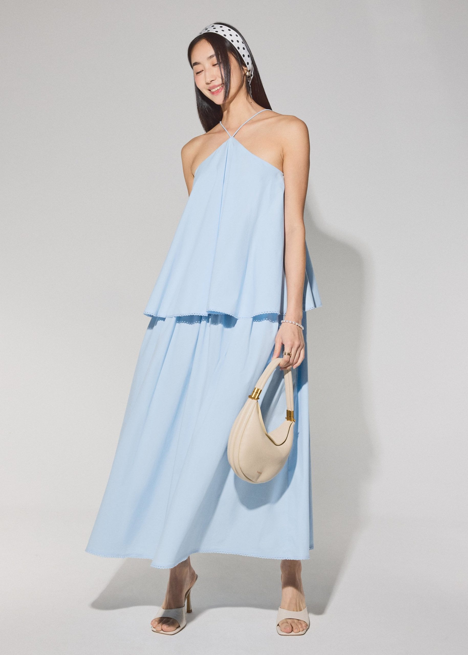 Cotton Tiered Halter Neck Trapeze Maxi Dress - Image 7