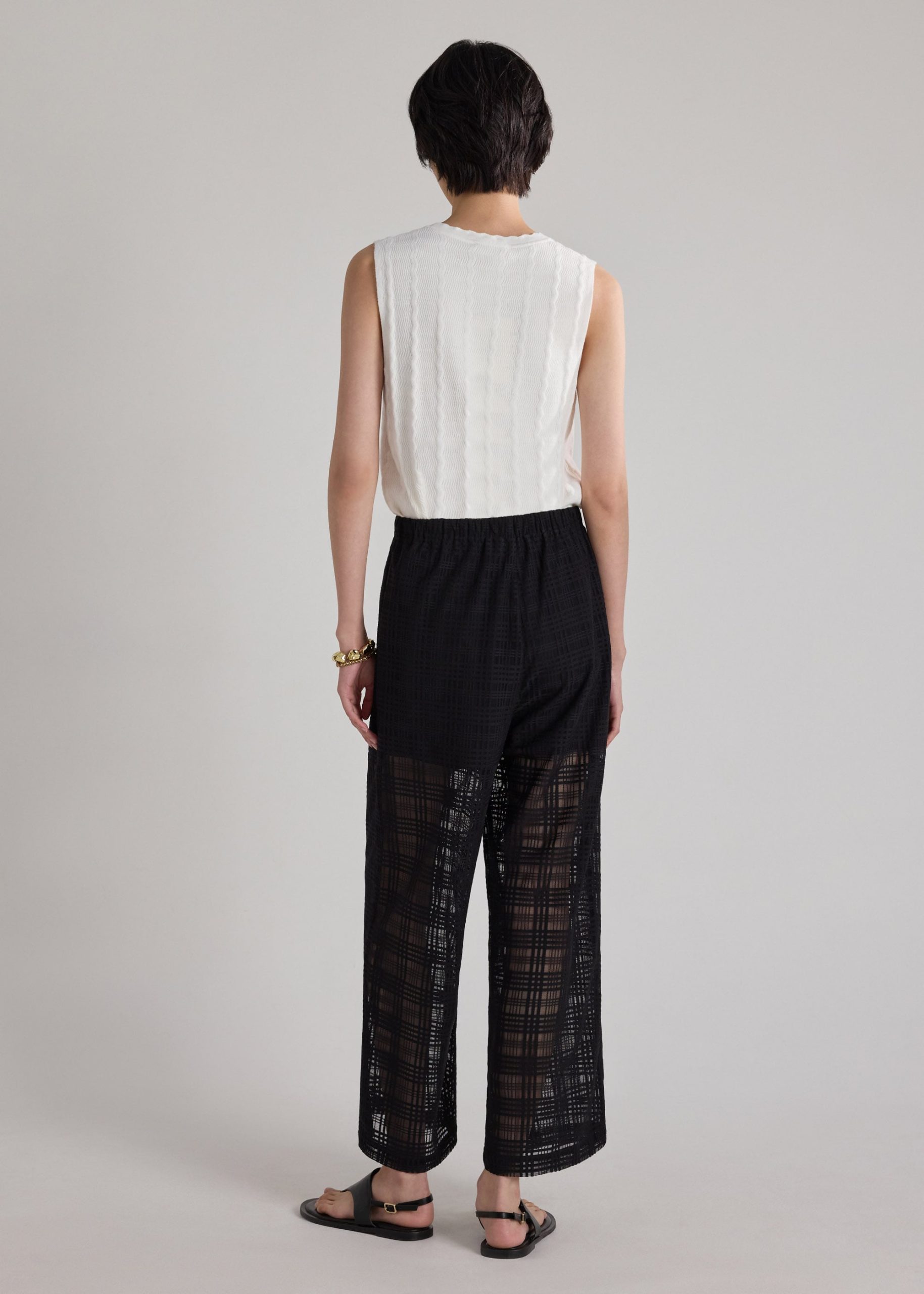 Sheer Check Kick Flare Pants - Image 3