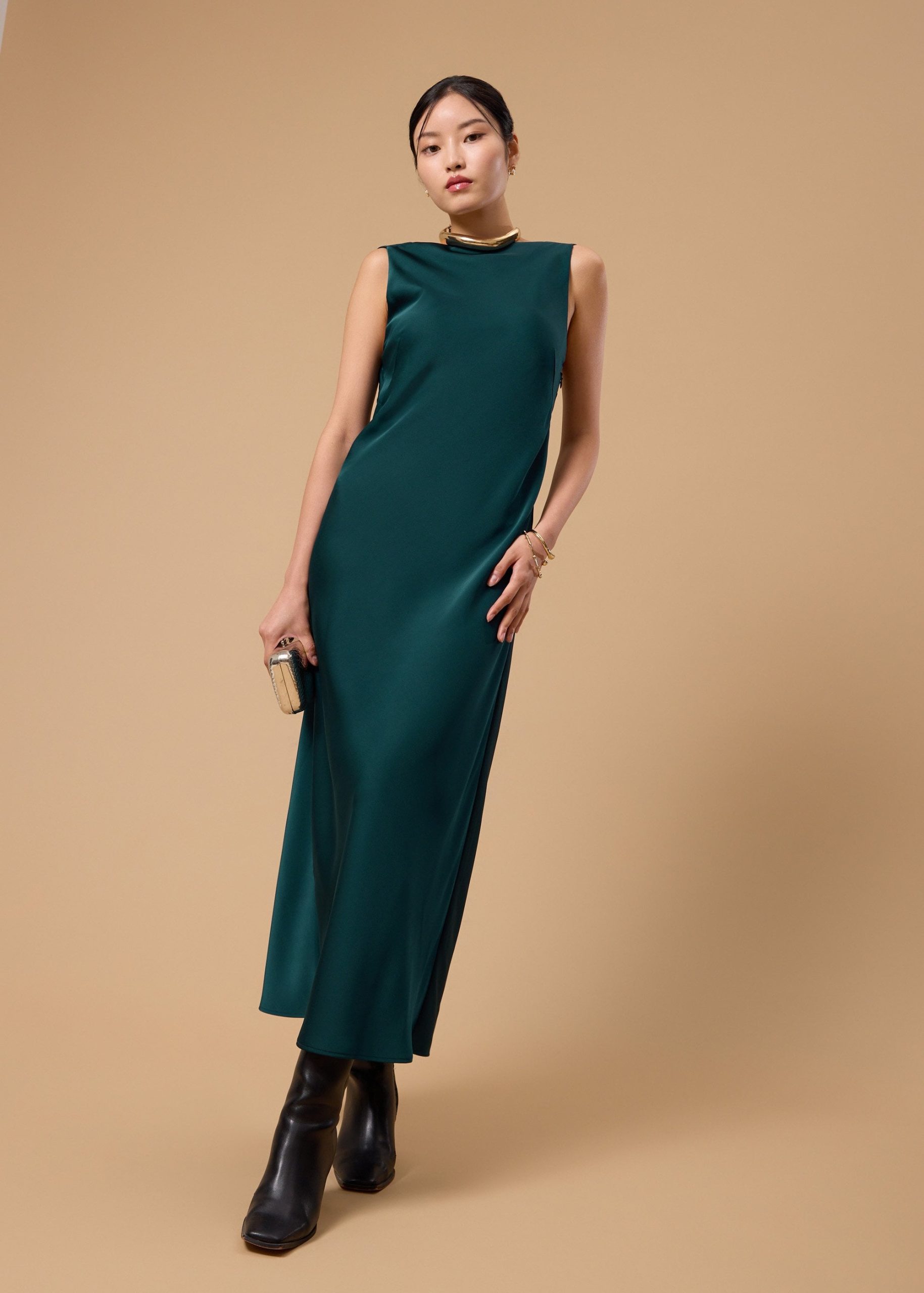 BraFree by LB Satin Cowl Neck Bias Cut Maxi Dress - Image 7