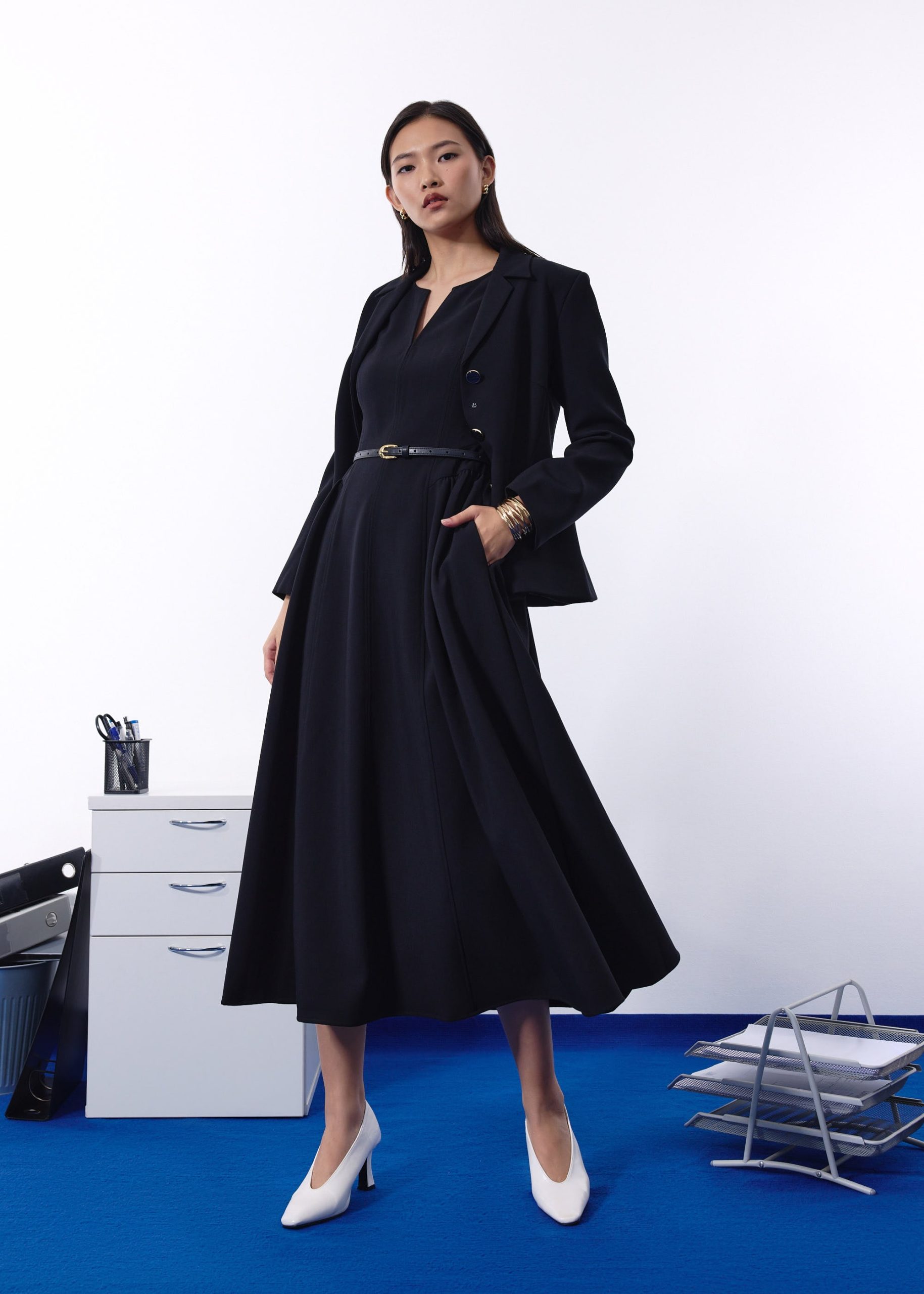 Becca Panelled Ruched Fit & Flare Midaxi Dress