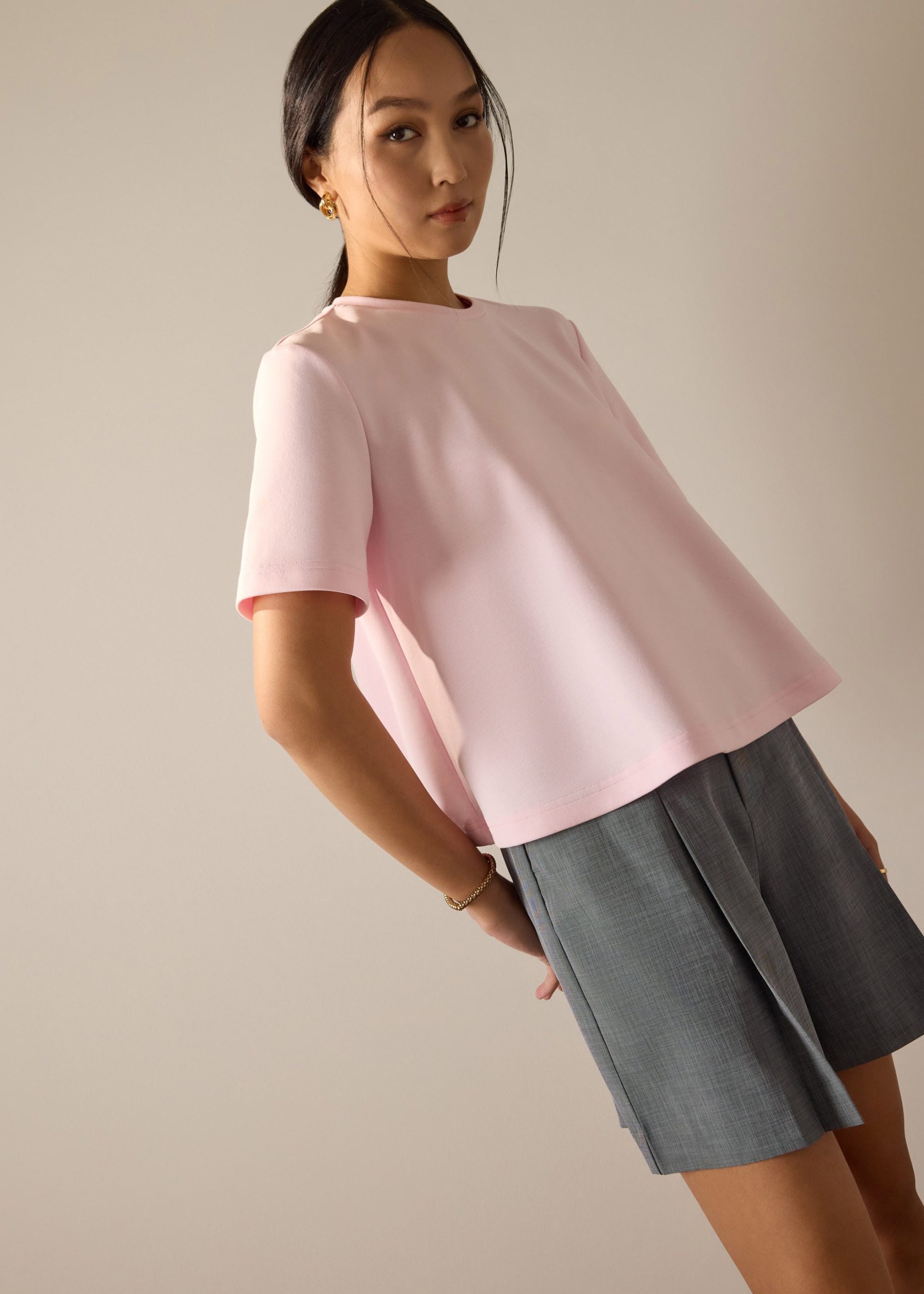 Billie Neoprene Round Neck Trapeze Tee - Image 9