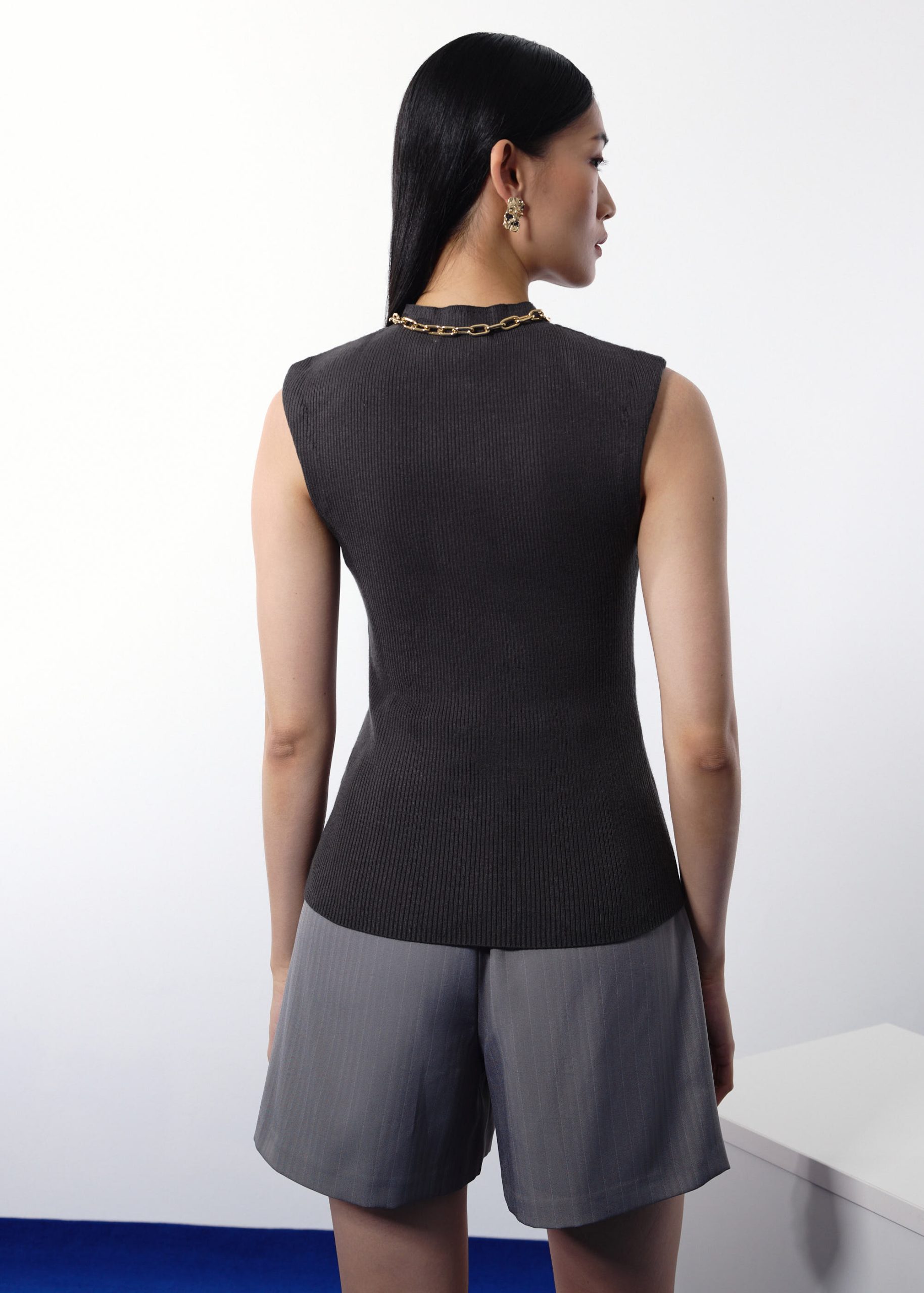 Rae Shoulder Padded Knit Mock Neck Top - Image 11