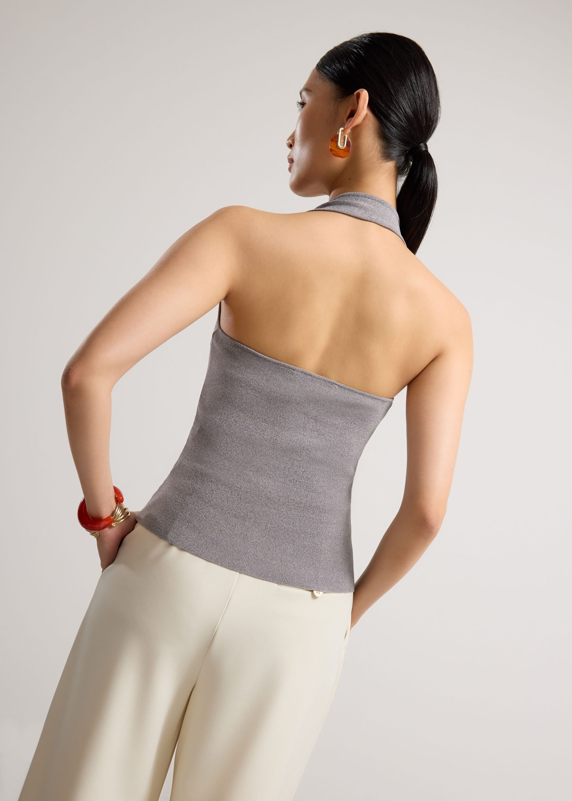 Buckle Detail Knit Halter Fitted Top - Image 16