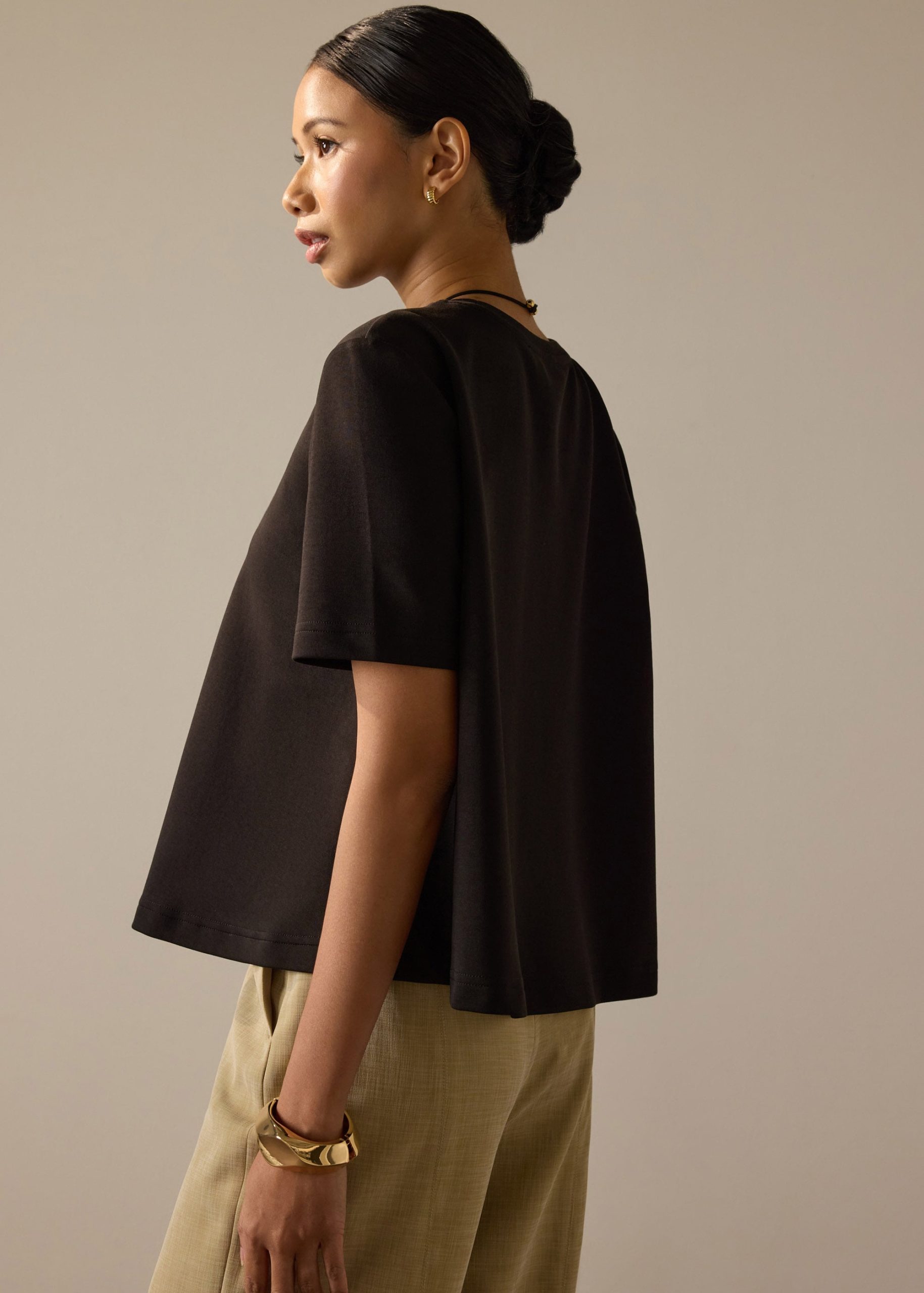 Billie Neoprene Round Neck Trapeze Tee - Image 2