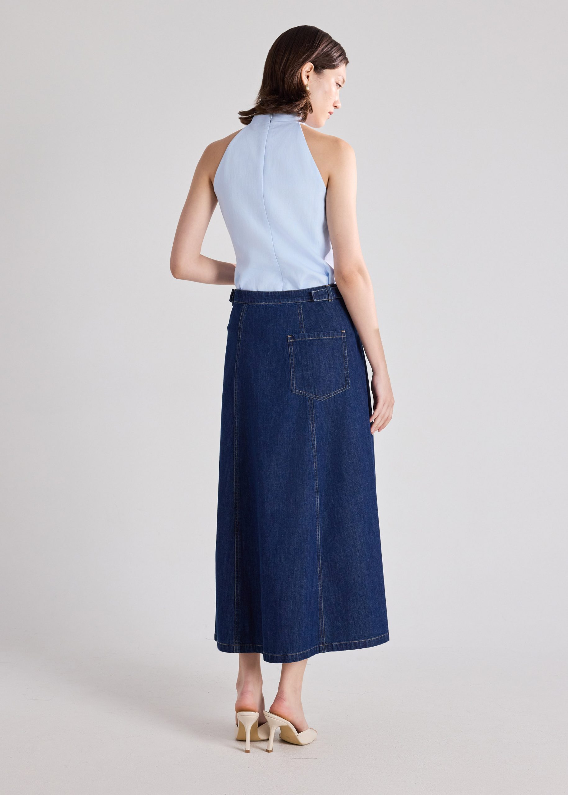 Denim Buckle Belt Wrap Skirt - Image 9