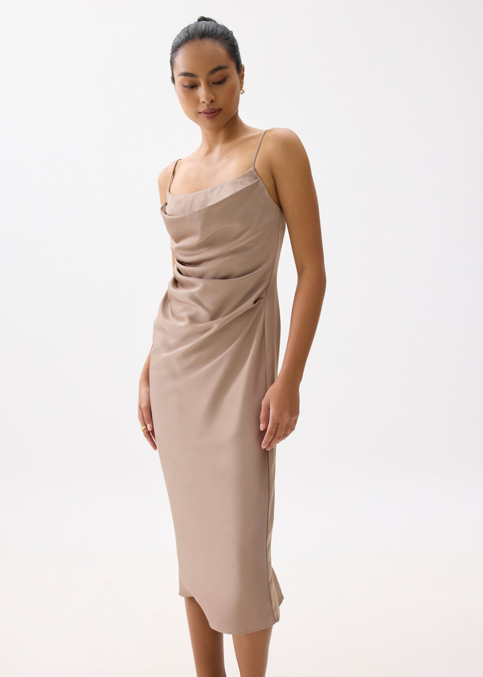 BraFree by LB Esme Satin Column Drape Midi Dress - Image 15