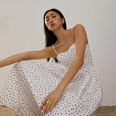 BraFree by LB Crinkled Polka Dot Sweetheart Fit & Flare Midaxi Dress