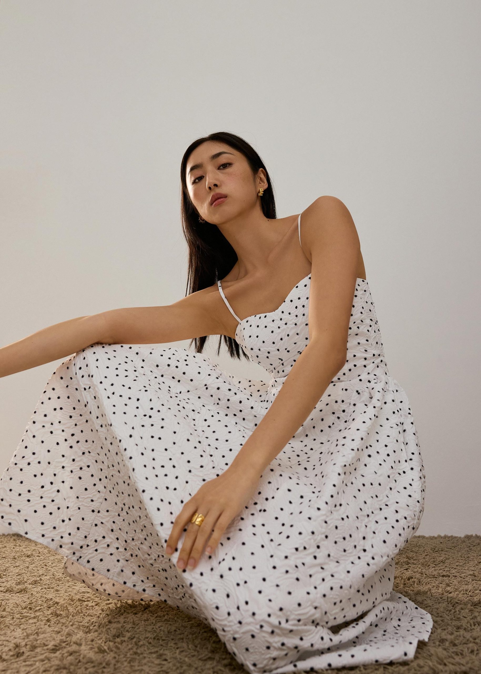 BraFree by LB Crinkled Polka Dot Sweetheart Fit & Flare Midaxi Dress