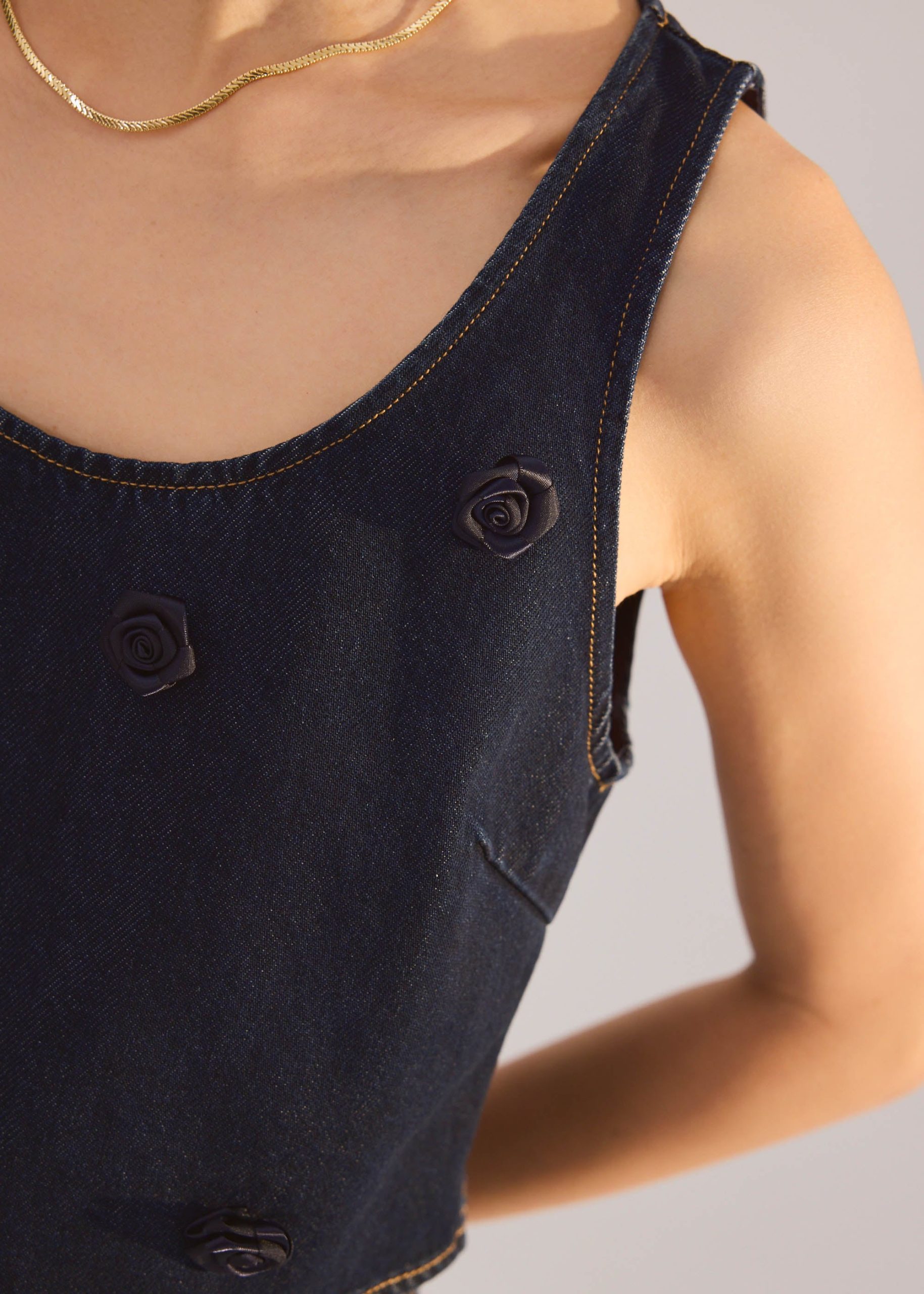 Denim Rosette Boxy Crop Top