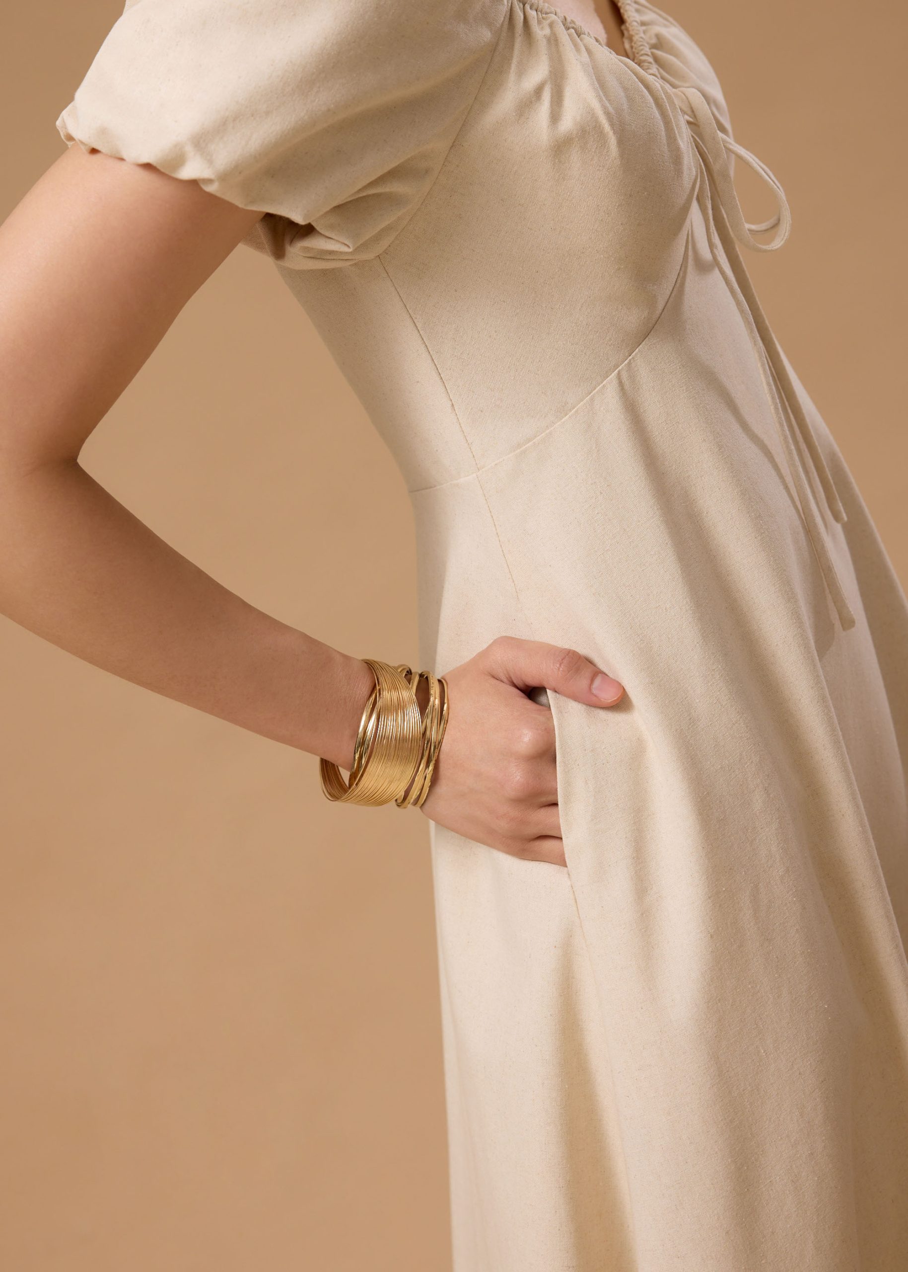 BraFree by LB Linen Sweetheart Puff Sleeve Midaxi Dress - Image 3