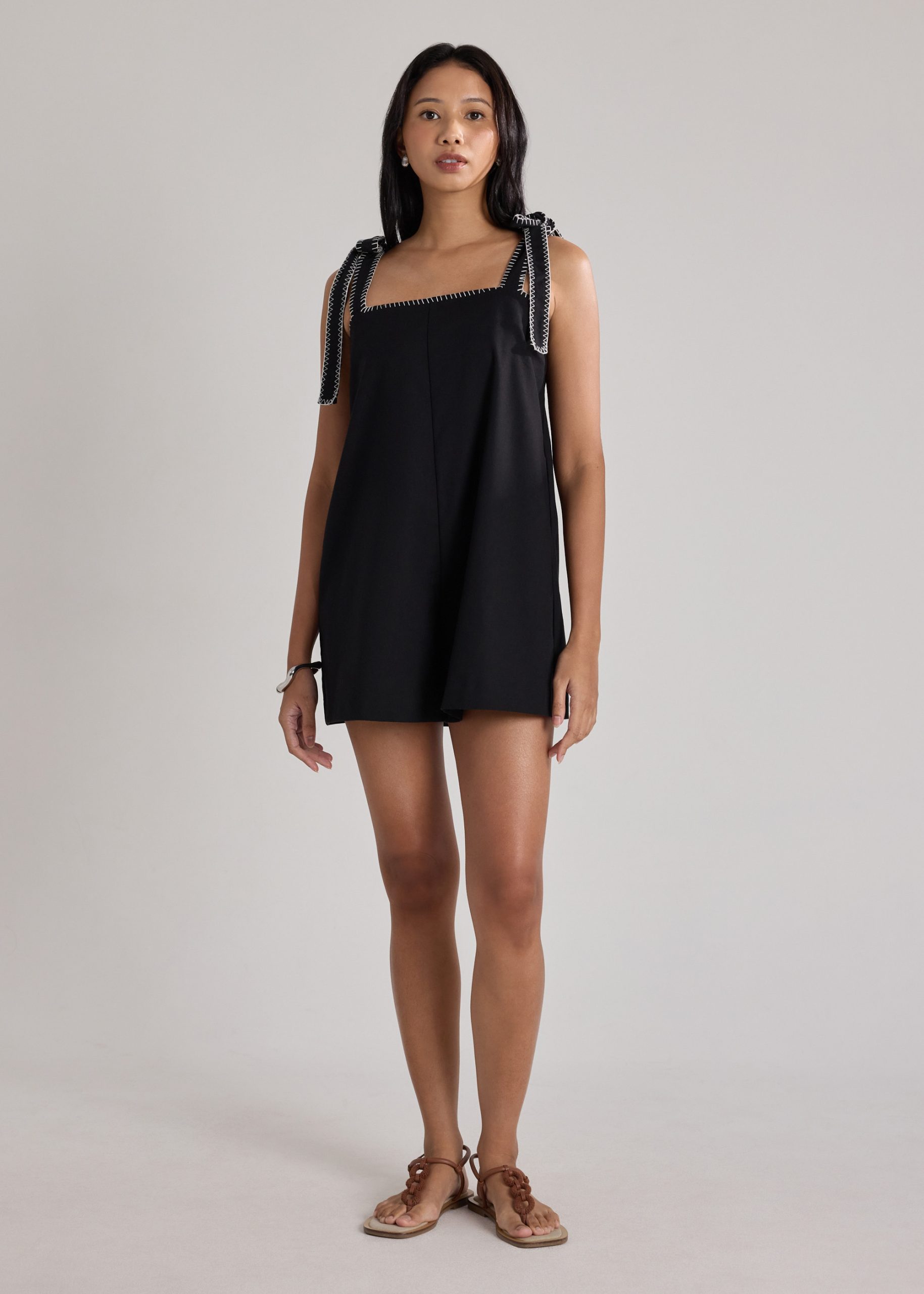 Blanket Stitch Shoulder Tie Romper - Image 2