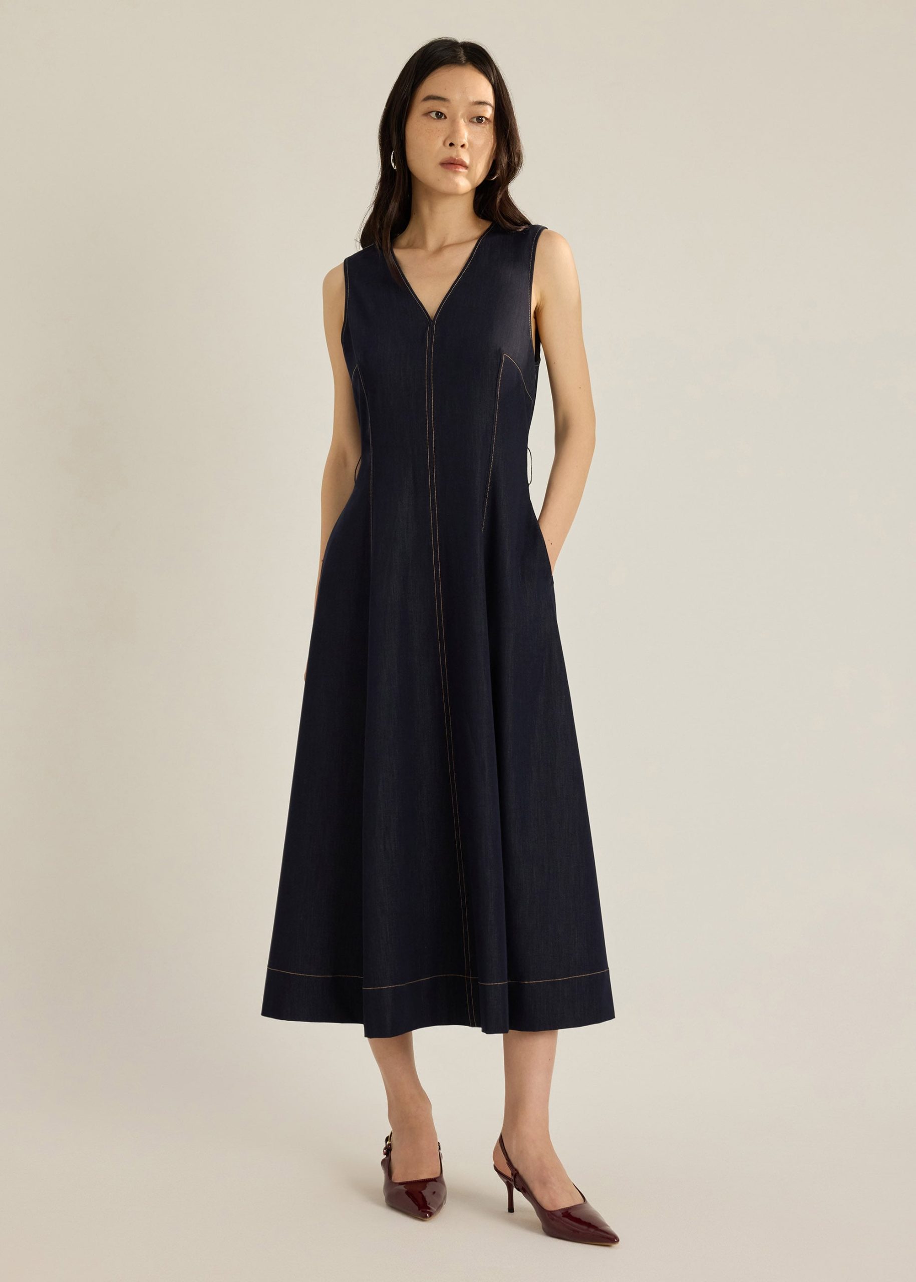 Kata Chambray Fit & Flare Dress With Sash - Image 7