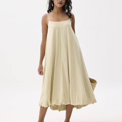 Straight Neck Bubble Midaxi Dress