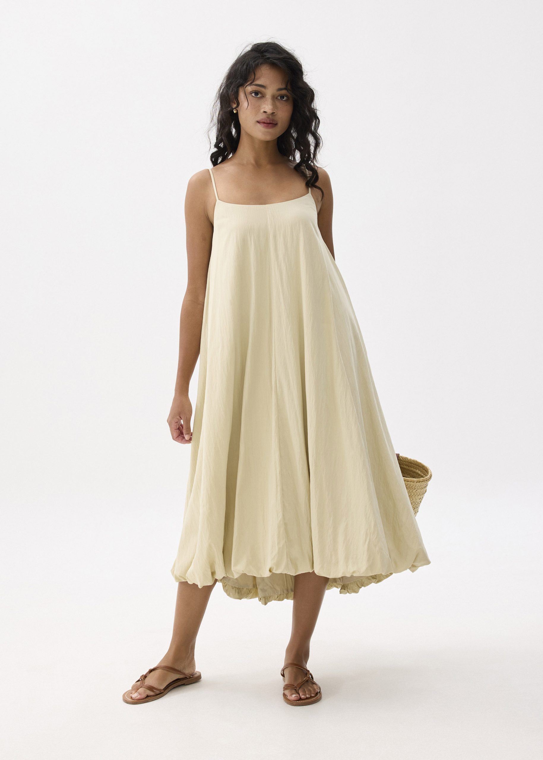 Straight Neck Bubble Midaxi Dress