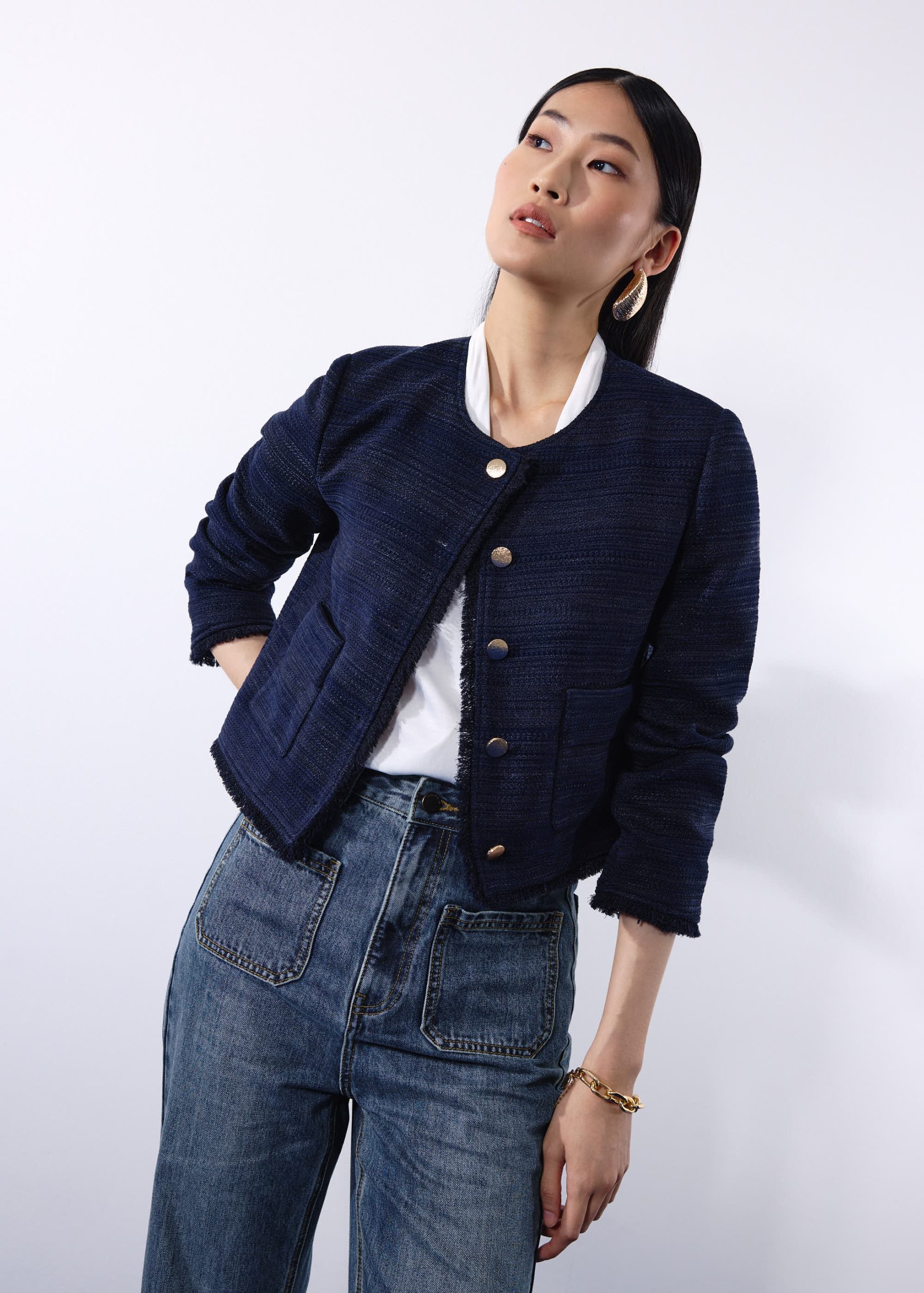 RuchedReady® Ellis Shoulder Padded Jacquard Tweed Boxy Jacket - Image 11