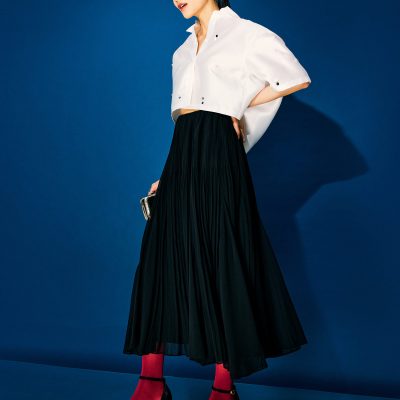 Elastic Pleated Flare Midaxi Skirt