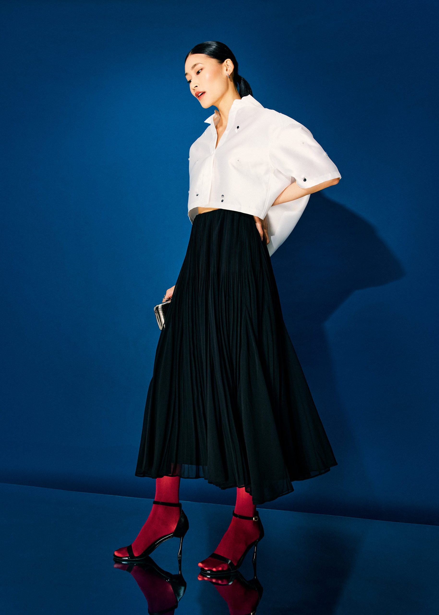 Elastic Pleated Flare Midaxi Skirt