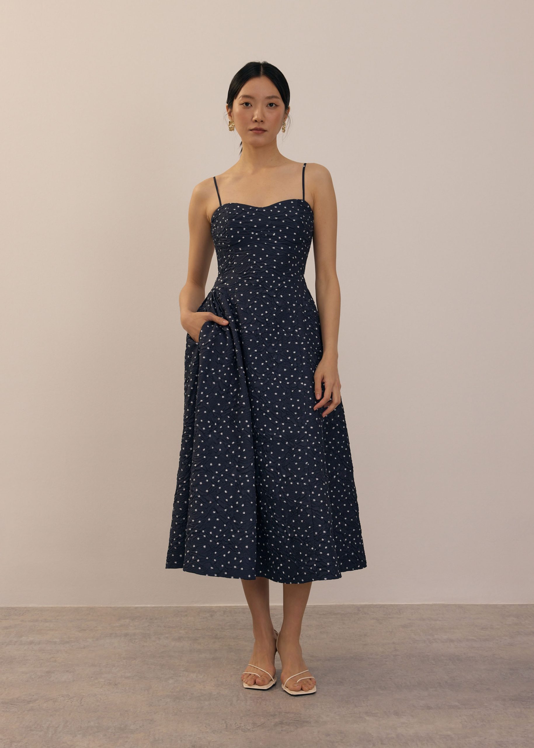 BraFree by LB Crinkled Polka Dot Sweetheart Fit & Flare Midaxi Dress - Image 9