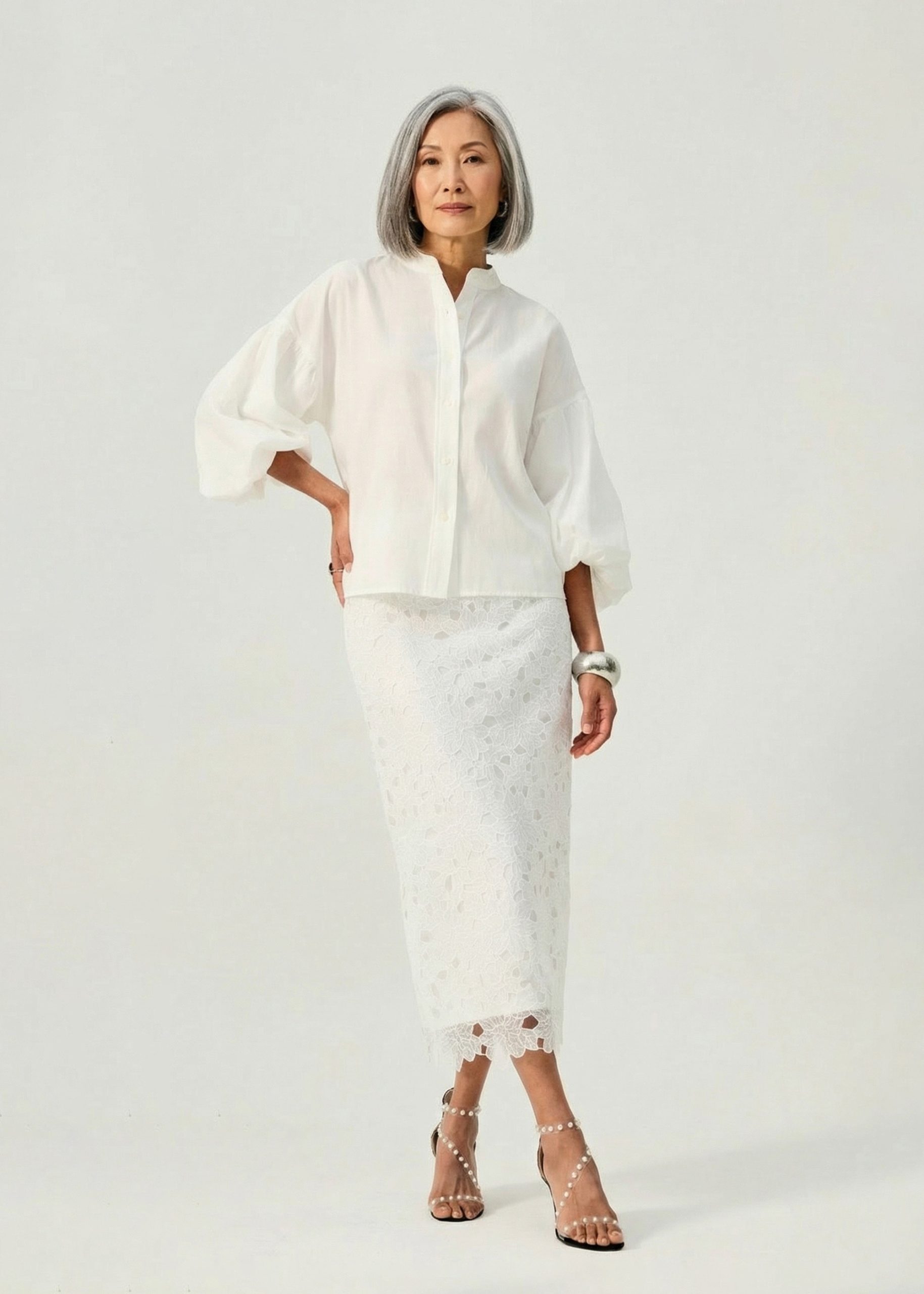 Relaxed Cotton Button Down Collared Puff Sleeve Top - Image 9